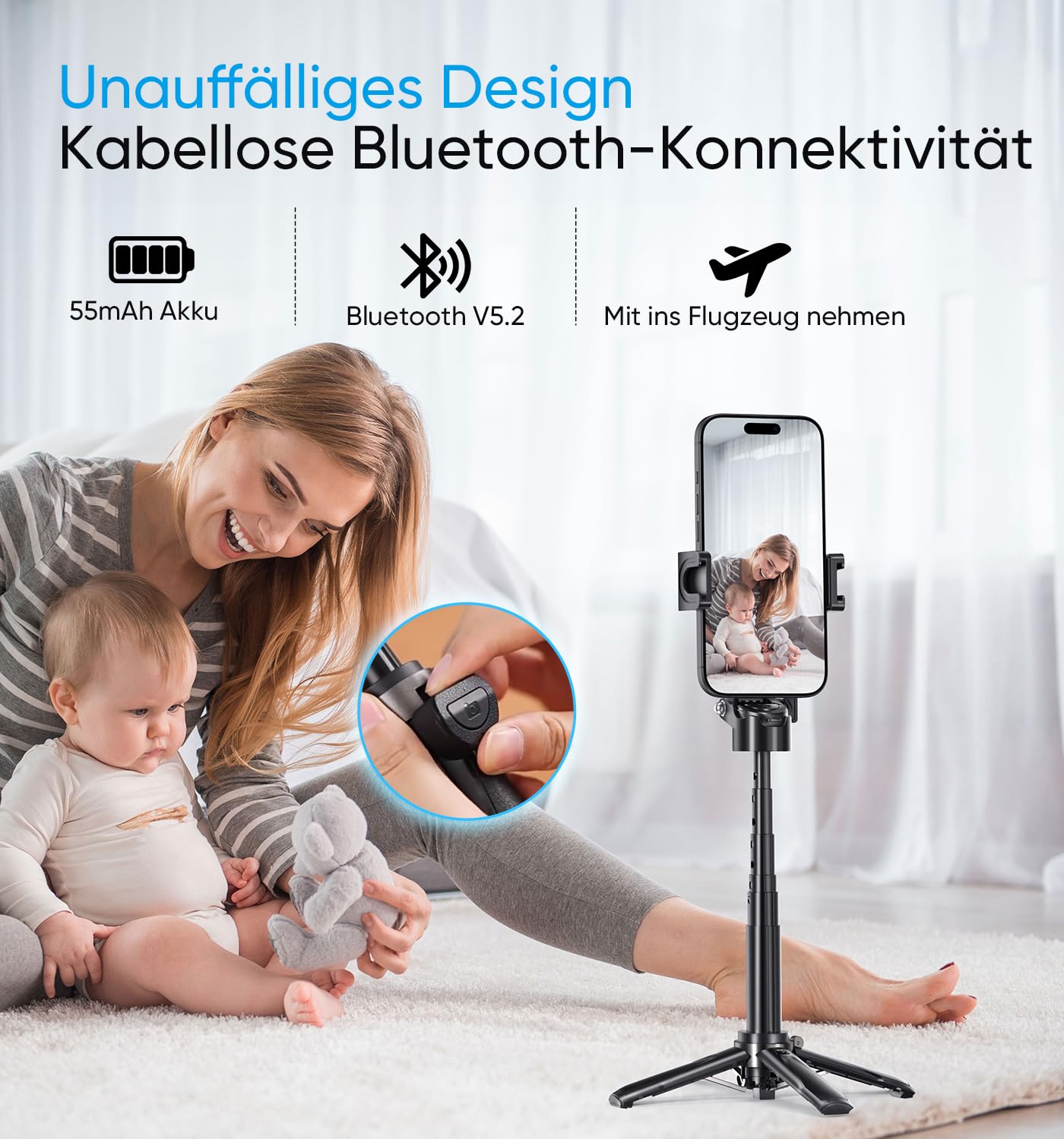 MAGIC JOHN für 36cm Selfie Stick, Selfiestick Klein mit Fülllicht [Nicht magnetisch kompatibel], Bluetooth Handy Stativ mit Abnehmbarer Fernbedienung Kompatibel für iPhone, Samsung und Smartphones