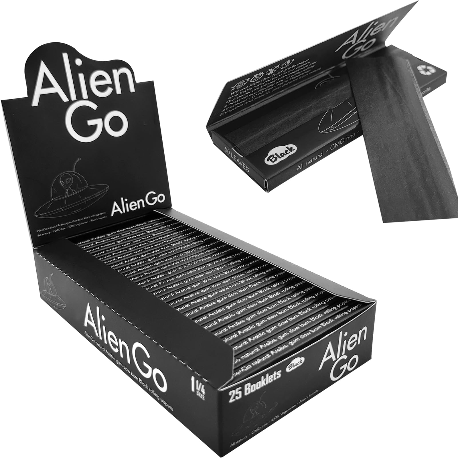 25 Pakcs Black Rolling Papers, 78mm Rolling Papers With Tips, Ultra-Thin Paper, Natural Arabic Gum, 1 1/4 size papers. 25 Set Black 1.25 Paper,