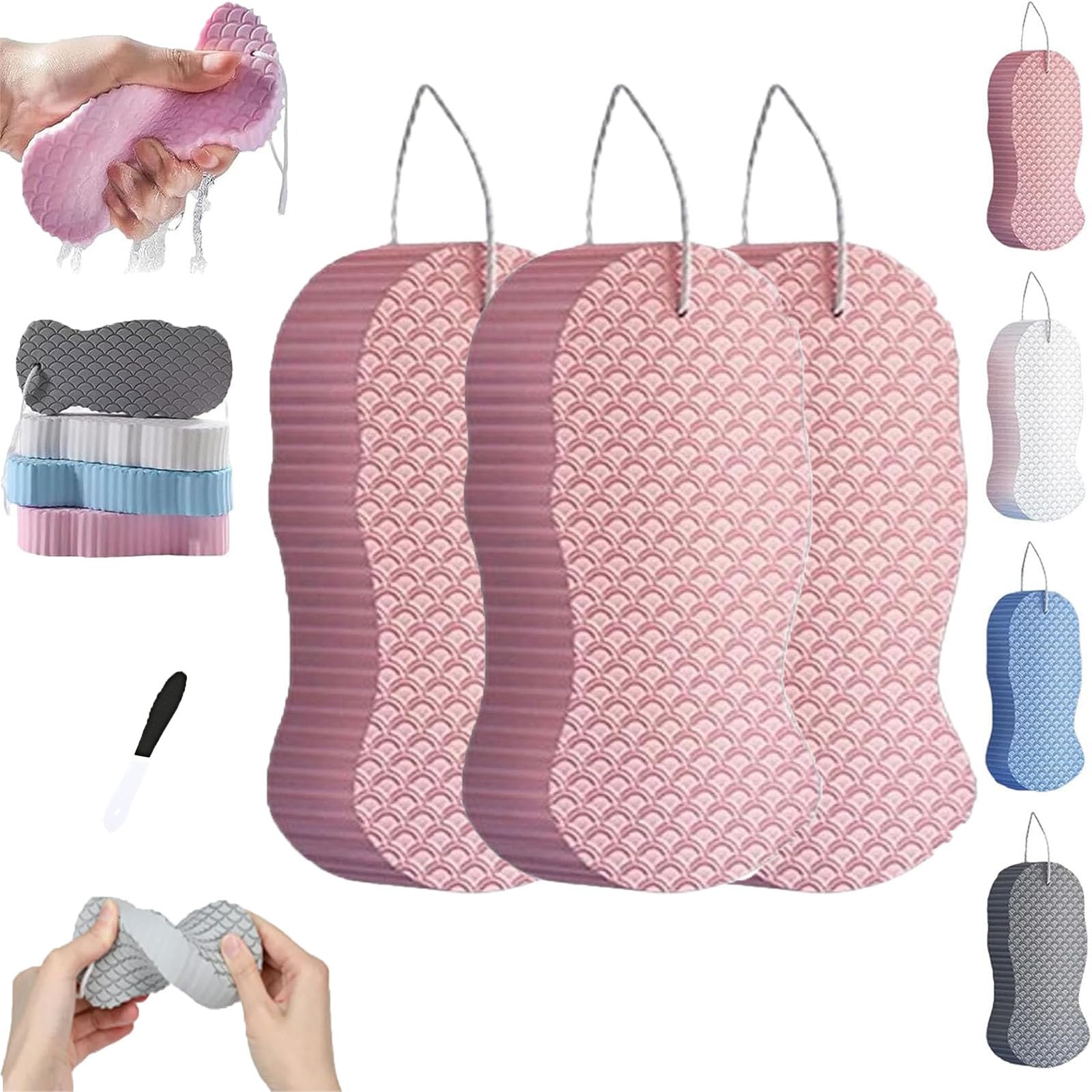 2025 New Radiant Skin Sponge, Radiant Skin Sponge Large, Radiant Skin Exfoliating Bath Sponge, Reusable, Suitable for Bathroom Bathing (Pink*3pcs)