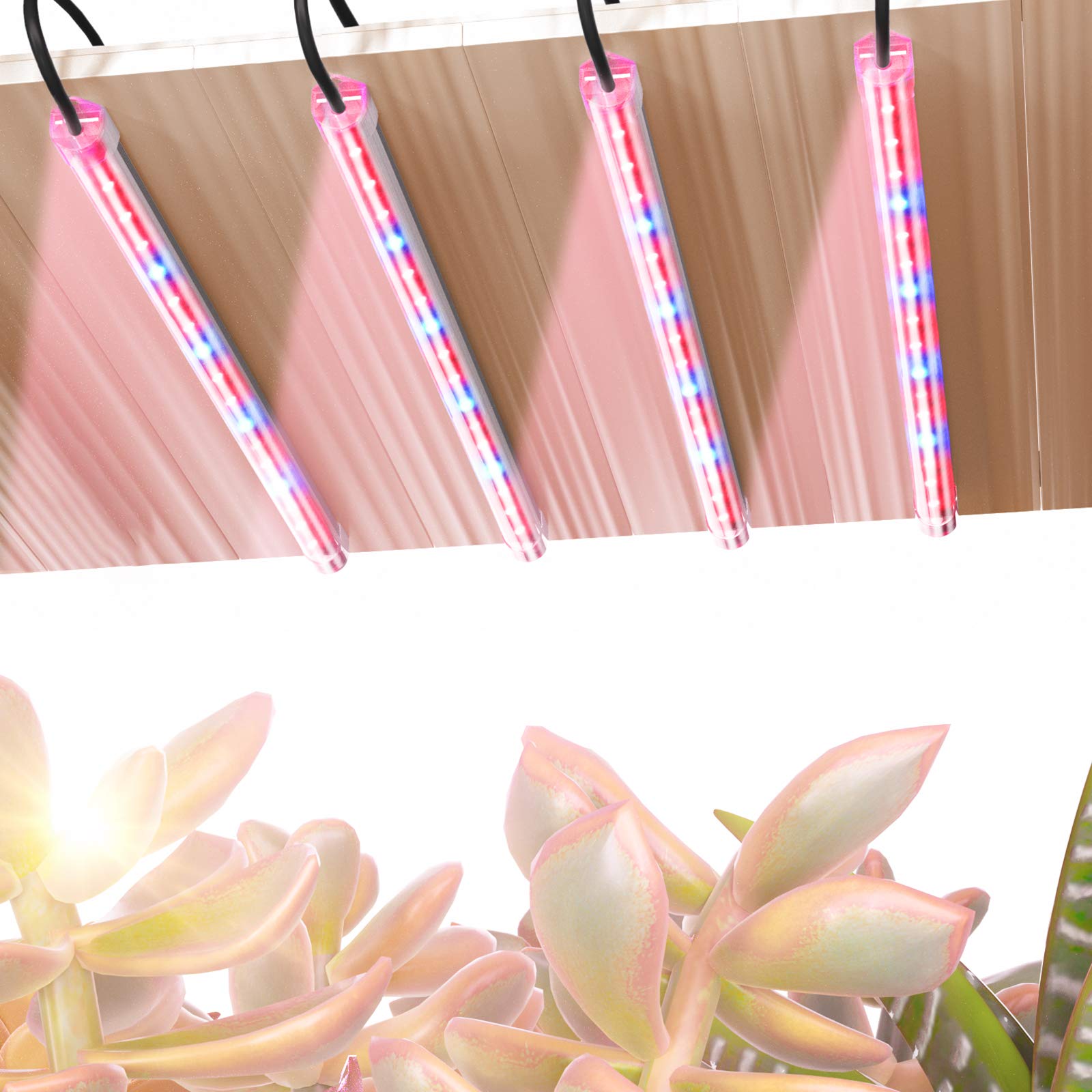 TOPLANET T5 Plant Grow Light Strip Red Blue Spectrum,4 Strips LED Grow Light Strip for Indoor Plants with 3H/6H/12H Timer,40W/64 LEDs/4 Brightness Levels,Easy to Install and Use