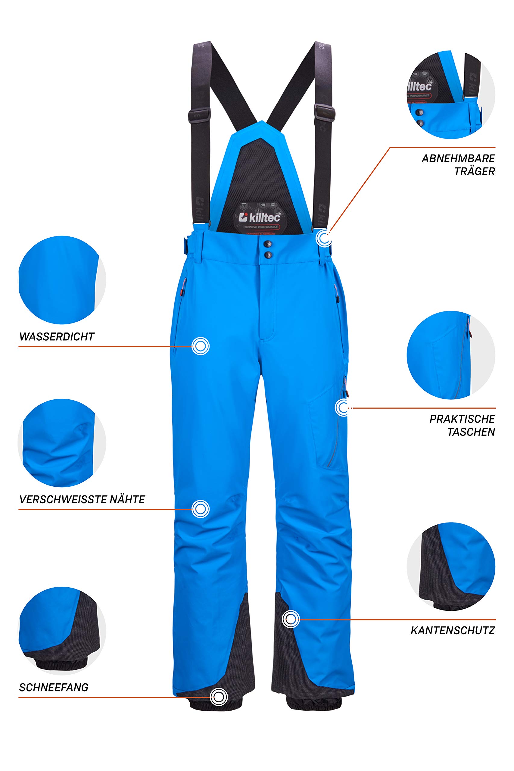 Killtec Kuopio Mn Ski Pants - Funkcjonalne spodnie narciarskie ze zdejmowanymi ramiączkami, ochroną krawędzi i śniegu Mężczyźni