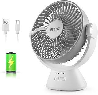 Gesto 7.8 Inch High Speed Rechargeable Table Fan for Home – USB Charging Battery Fan With Led Light | 2400mAh Battery for Upto 8 Hours Runtime | 3 Speed Modes Portable fan for Home,Office,Kitchen-Grey