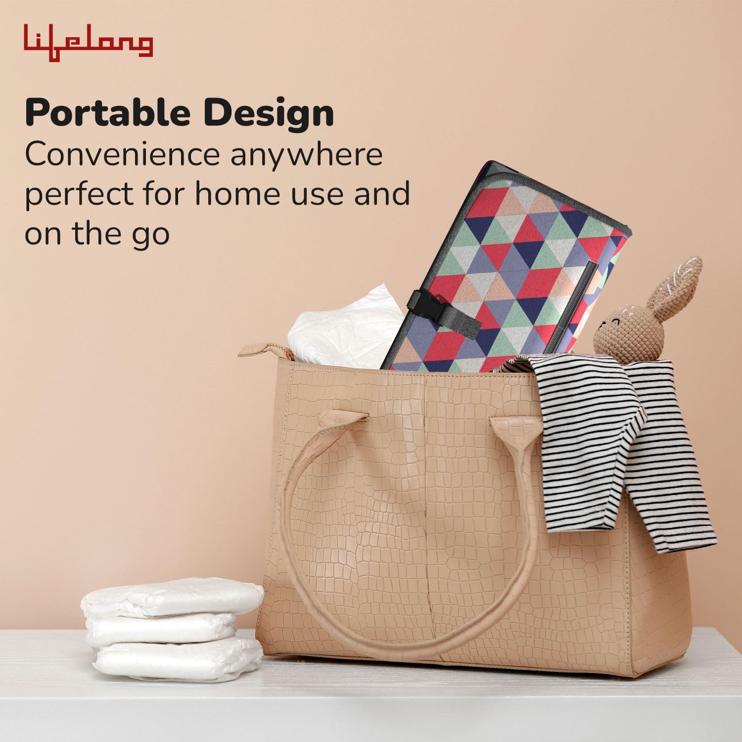 Lifelong Cuppy Portable Diaper Changing Mat for Baby | Wet Wipes Pocket | Travel Diaper Change Mat | Massage Mat for Home & Travel | Waterproof Foldable Baby Changing | Machine Washable - Image 5 thumbnail