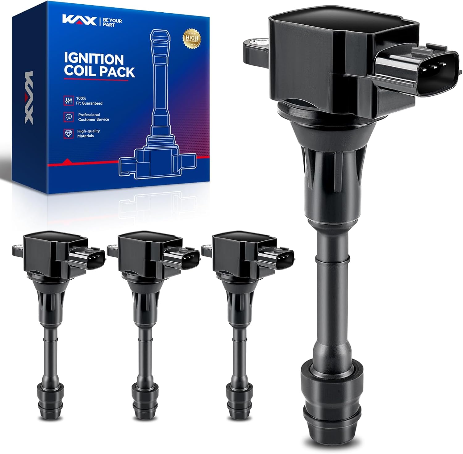 KAX UF350 Ignition Coil 4 Packs Fit for 2002 2003 2004 2005 2006 Nissan Altima, 2002-2008 Sentra, 2010 2011 2012 2013 X-Trail Coil Pack 2.5L L4 Replaces# UF350 C1398