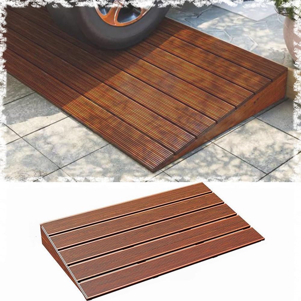 Kanduo Rampa podjazdowa Podjazd dla wózków inwalidzkich, drewniana rampa progowa, wielofunkcyjna rampa krawężnikowa(50x50x10cm)