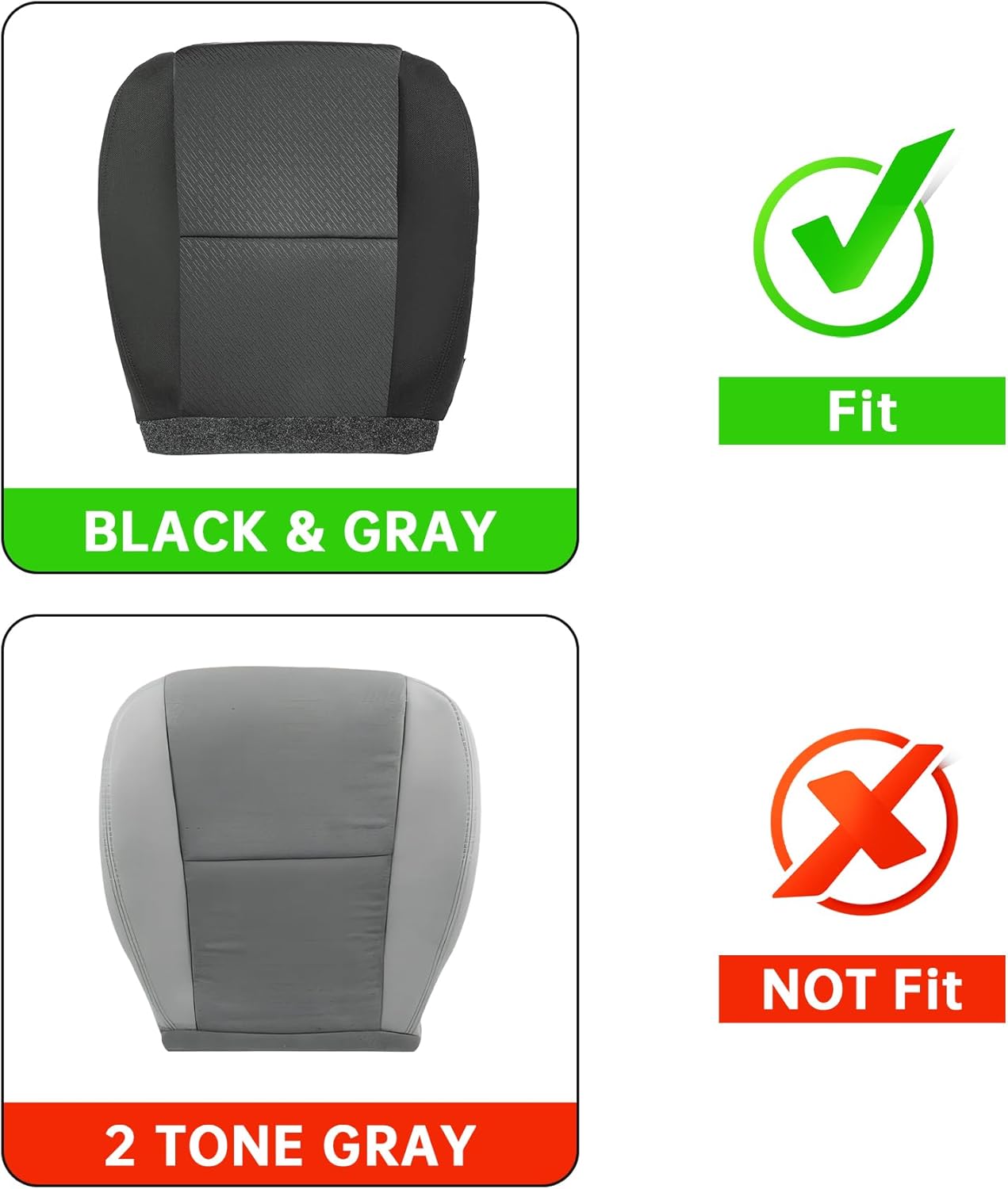 KUAFU Front Driver Side Seat Cover Compatible with 2007-2014 Chevy Silverado Avalanche Suburban Tahoe GMC Sierra 1500 2500 HD 3500 HD Yukon Bottom Cushion Replacement for 20833416 Black & Gray