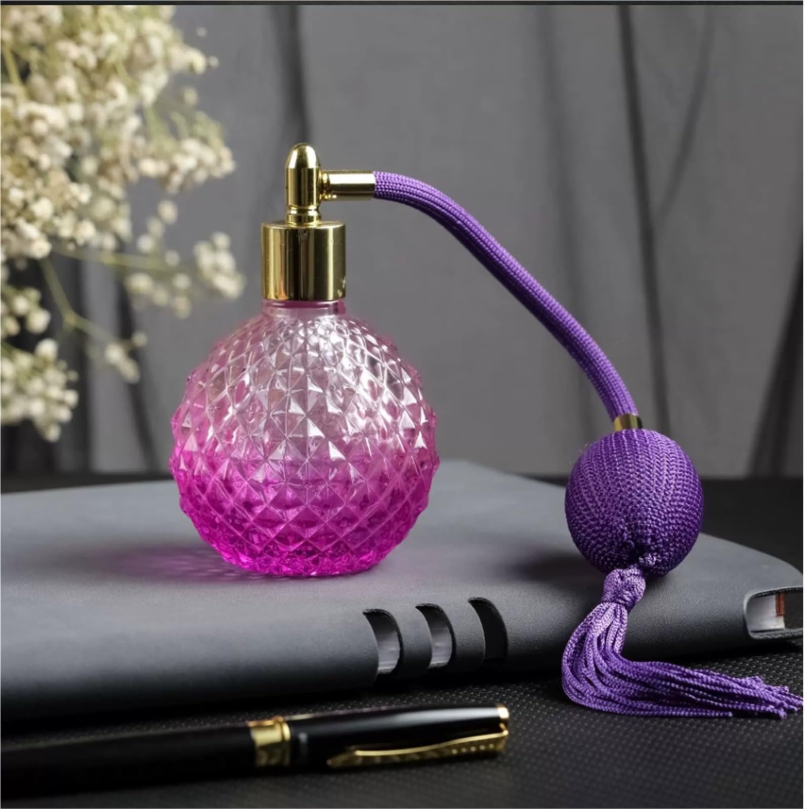 1 Uds botella de Perfume vacía 100ml cristal Vintage largo Spray borlas niebla atomizador bomba botellas vidrio recargables Para Uso Diario(Gold)
