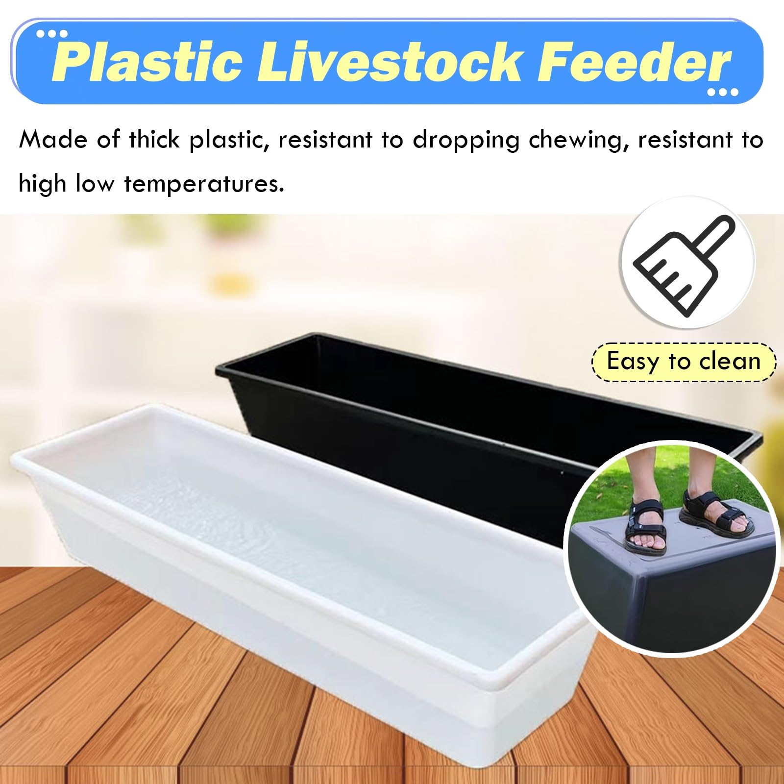 AMUFJJ mangiatoio per Bestiame Mangiatoia per Bovini da Fattoria, Mangiatoia in Plastica Spessa per Mucche E Capre, per Esterni E Interni, per Stalle E Recinti per Pecore(L 100cm (3.3ft))