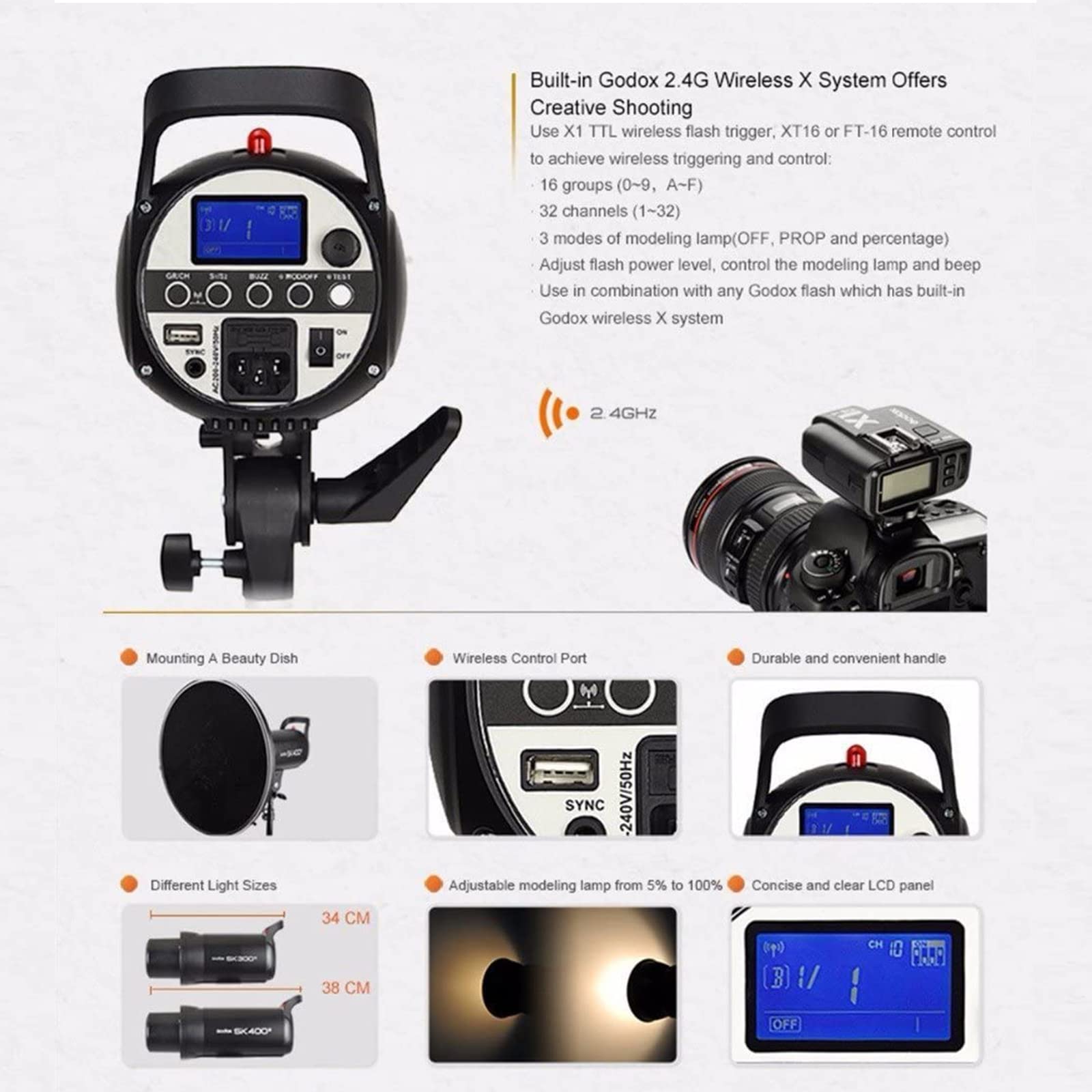 Amazon.com : Godox SK400II Strobe Flash Light,400Ws GN65 5600K 2.4