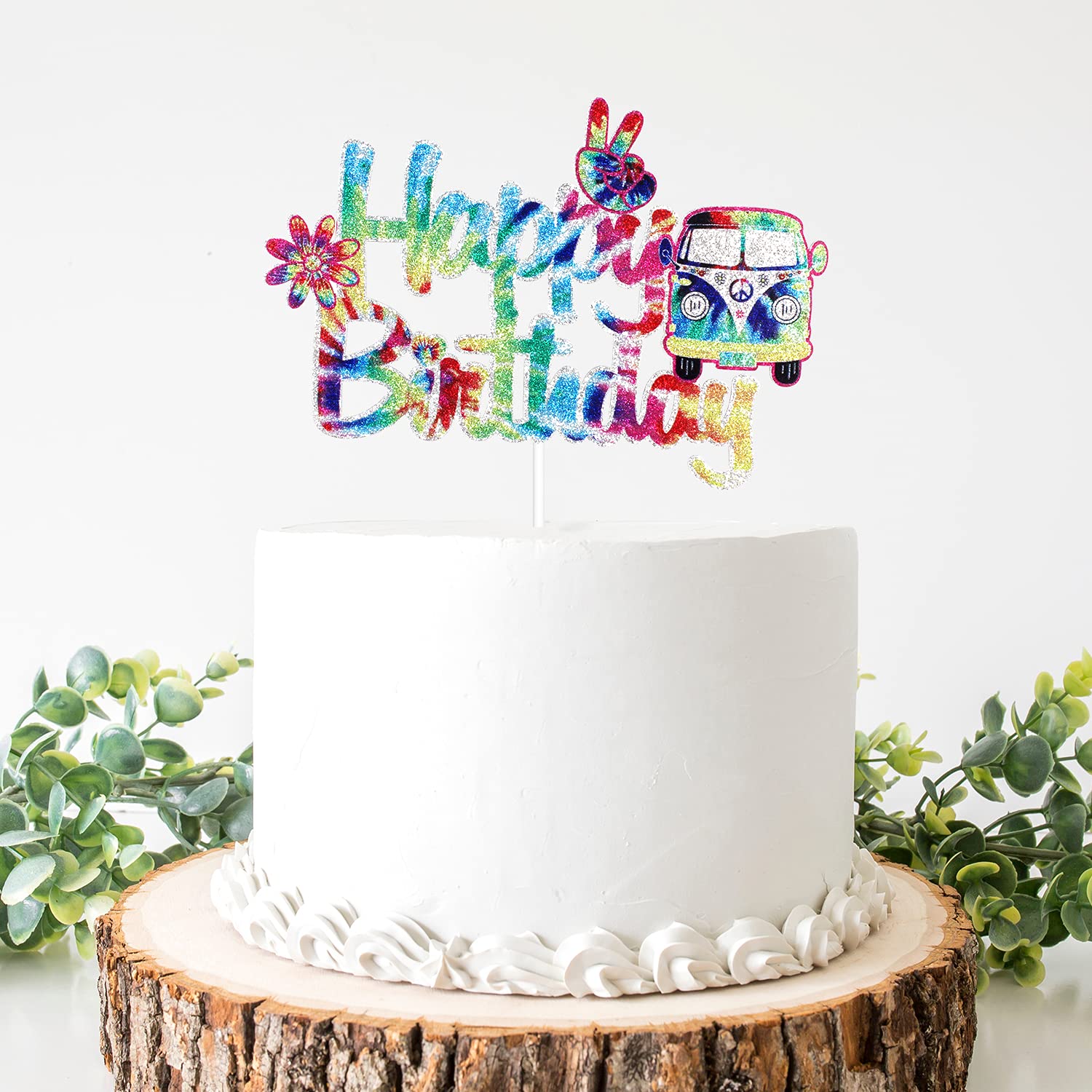 60's Tie Dye Happy Birthday Cake Topper - Groovy 60's Birthday Party Cake Topper - Groovy Hippie Party Cake Decoration