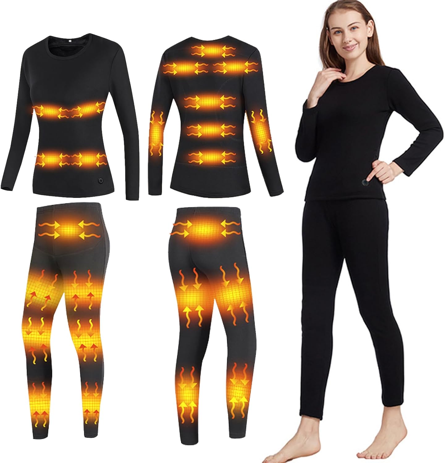 Winters 24-Zone Heated Underwear Thermal Shirts & Pants Set Carbon Fiber Heating Clothes for Men Women Cycling,Skiing