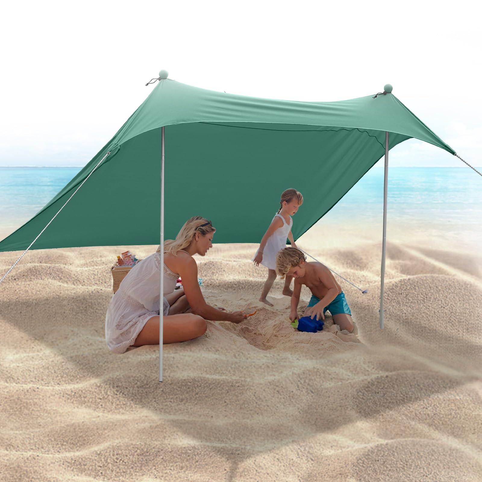 JAICOM Tiendas de Playa, 2.1m x 2.1m Parasoles, UPF50+ Protección UV con Barra de Soporte de Aluminio Refugio de Playa Portátil para Playa, Camping, Patio, Pesca