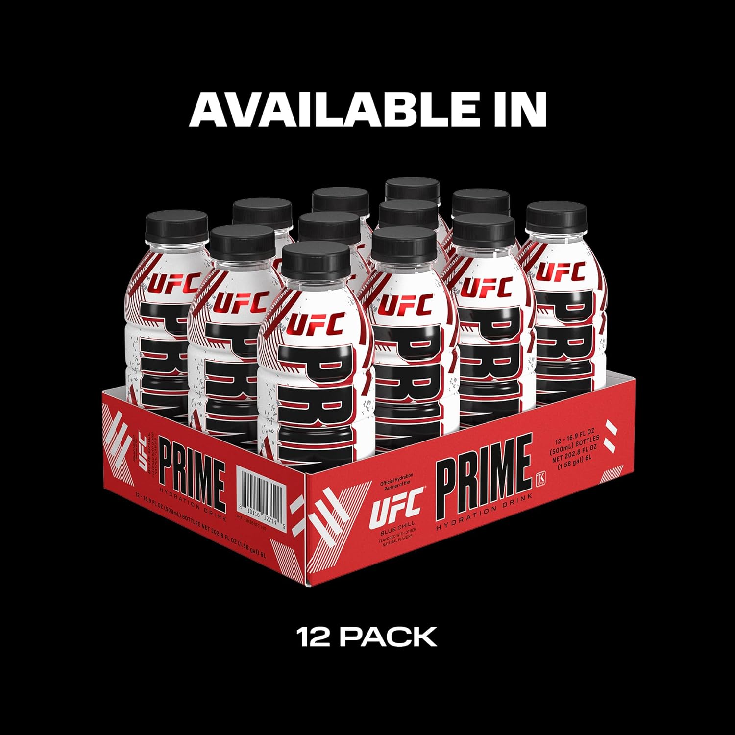 PRIME Hydration UFC, Sports Drinks, Electrolyte Enhanced for Ultimate Hydration, 250mg BCAAs, B Vitamins, Antioxidants, Low Sugar, 16.9 Fl Oz, 12 Pack