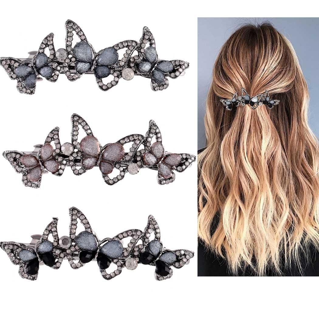 Campsis 3 PCS Retro Rhinestone French Hair Barrettes Butterfly Vintage Spring Hair Clips Crystal Elegant Hair Jewelry Prom Anniversity Daily for Women