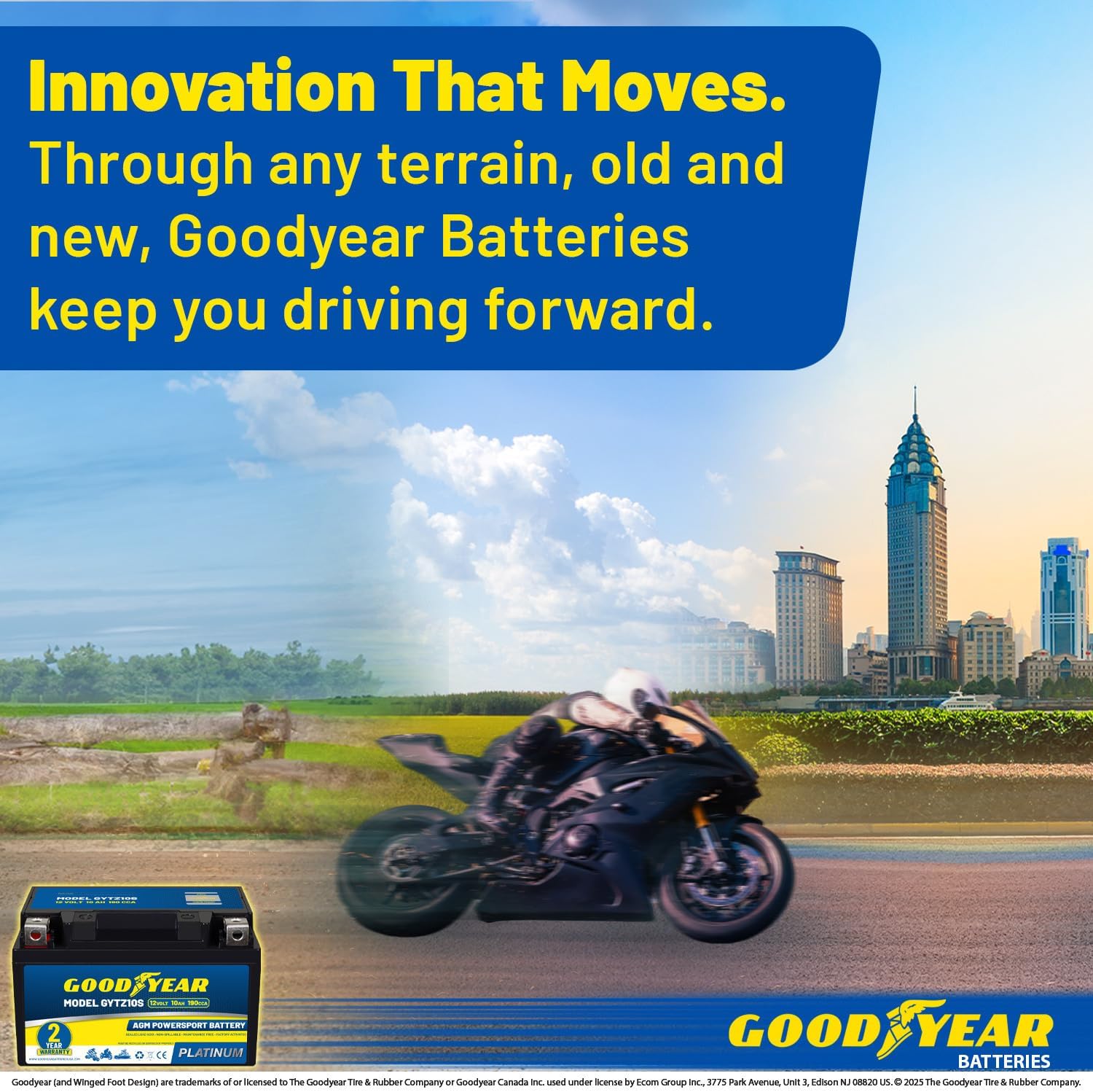 Goodyear GYTZ10S - 12 Volt 10 AH, 190 CCA, Rechargeable High-Performance, Maintenance Free, SLA - AGM Battery for Motorcycle, ATV, UTV, Scooter, Snowmobile, Motorbike and more!