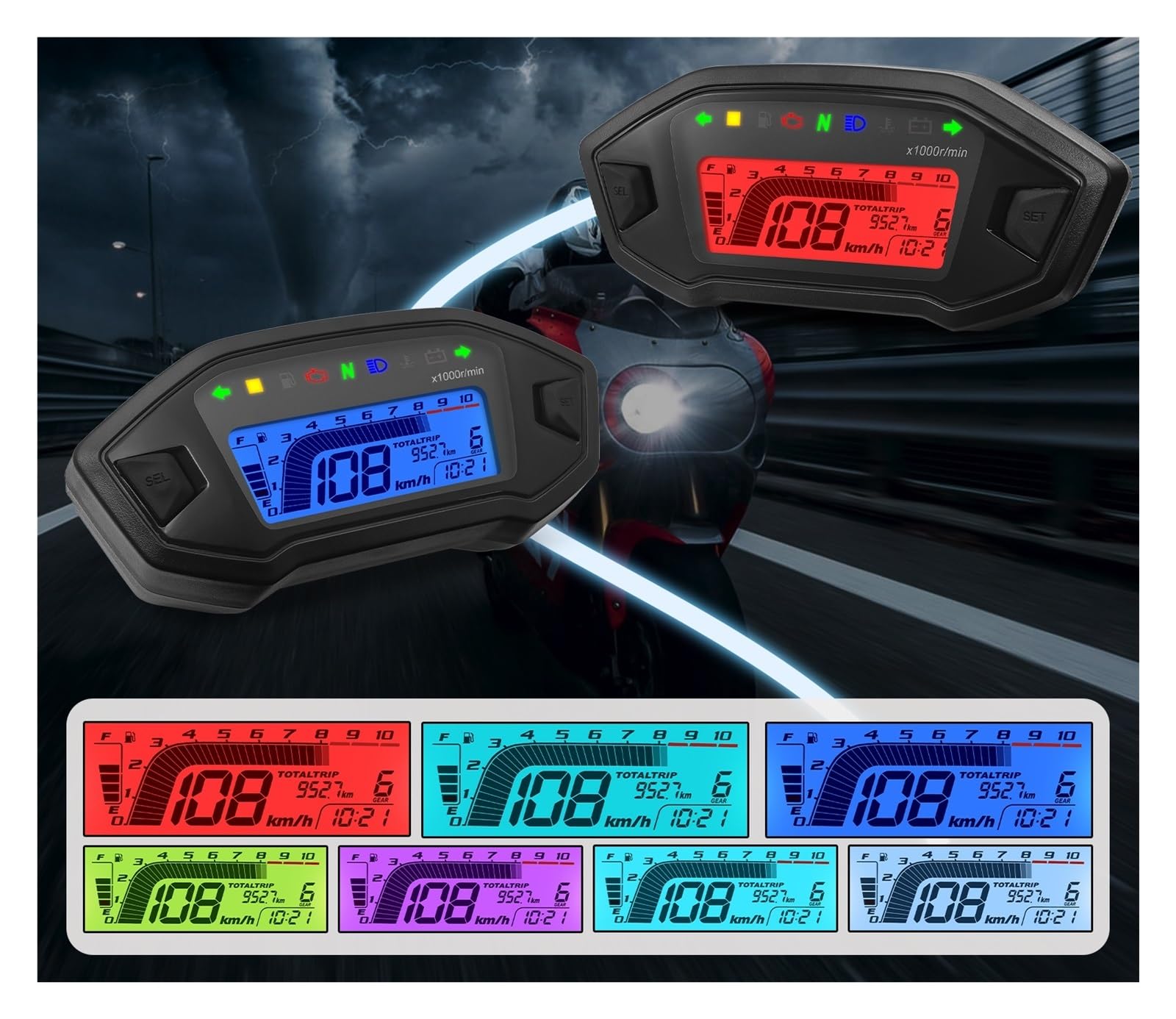 Contachilometri Accessori Moto Contagiri Digitale A LED 0-13000 Giri/min Cruscotto Retroilluminato Con Sensore Contachilometri Universale 1,2,4 Cilindro