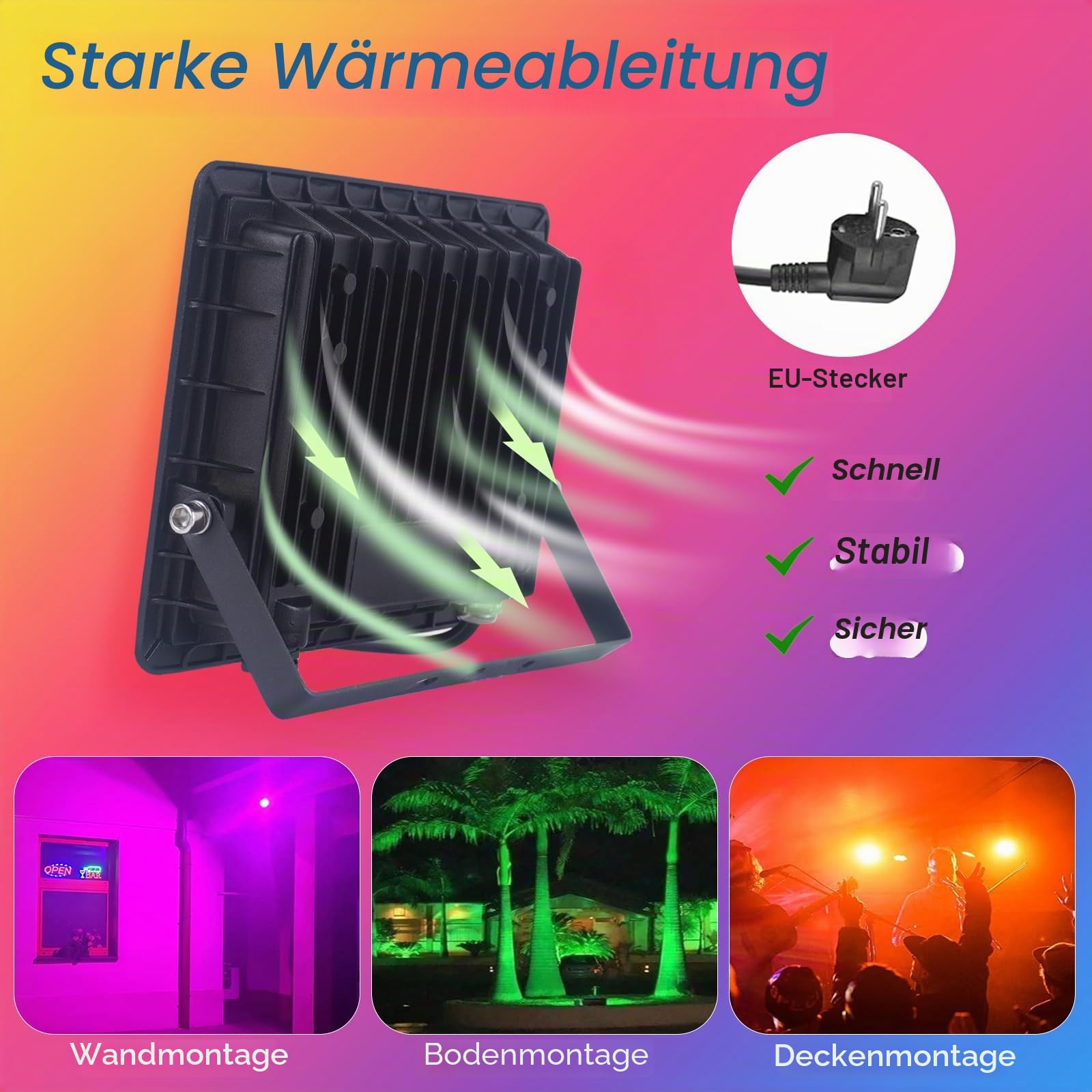 RGB LED Strahler Außen 100W,4 Stück Dimmbar LED Scheinwerfer Mit Fernbedienung,IP66 Wasserdicht Farbwechsel Fluter Disco Partylicht Stimmungslicht für Weihnachten,Halloween,Bar,DJ,Feiern,Bühn