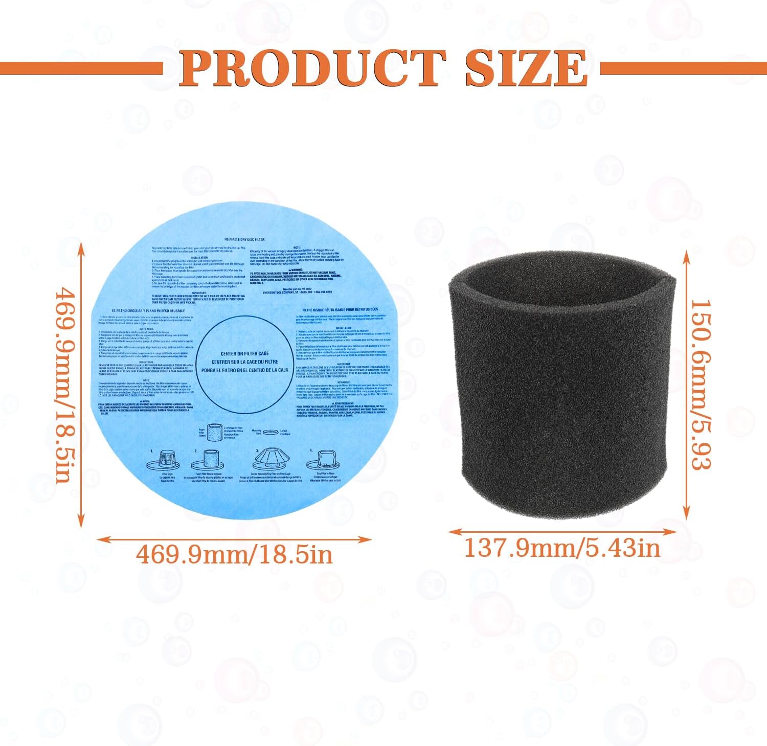 6 pack 90107 Dry Paper Disc Filters 3 Pack Retaining Bands 3Pack 90585 Shop Vac Foam Sleeve Filter Replacements for Most Shop Vac Wet Dry Vacuum Cleaners 5 Gallon and Above