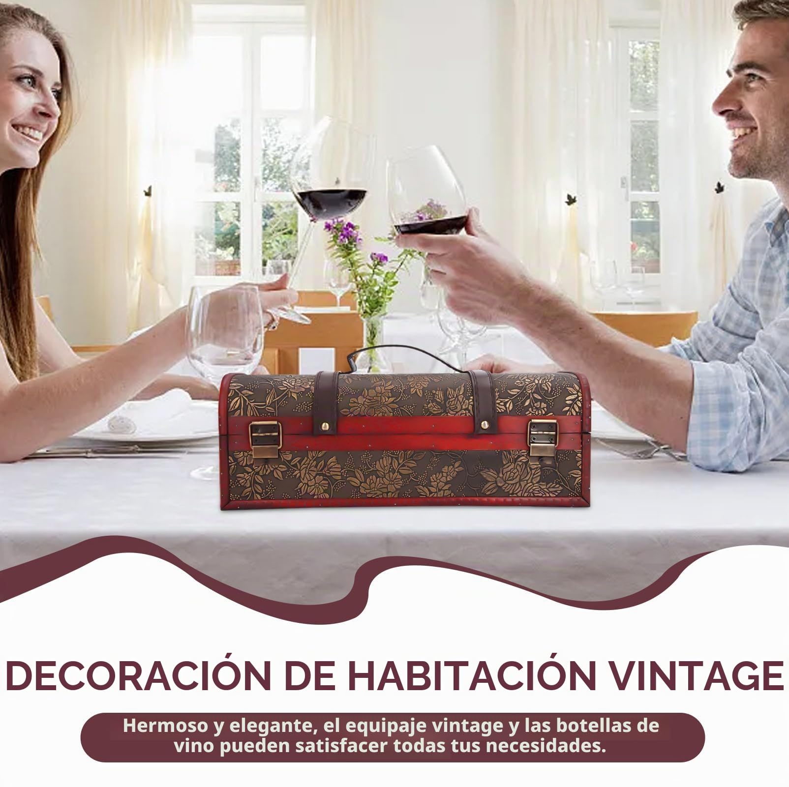Cyrank Caja de madera para botellas de vino, caja de regalo vintage, caja de regalo para botellas de vino de madera vintage, caja de almacenamiento para vino tinto, champán, caja de vino individual