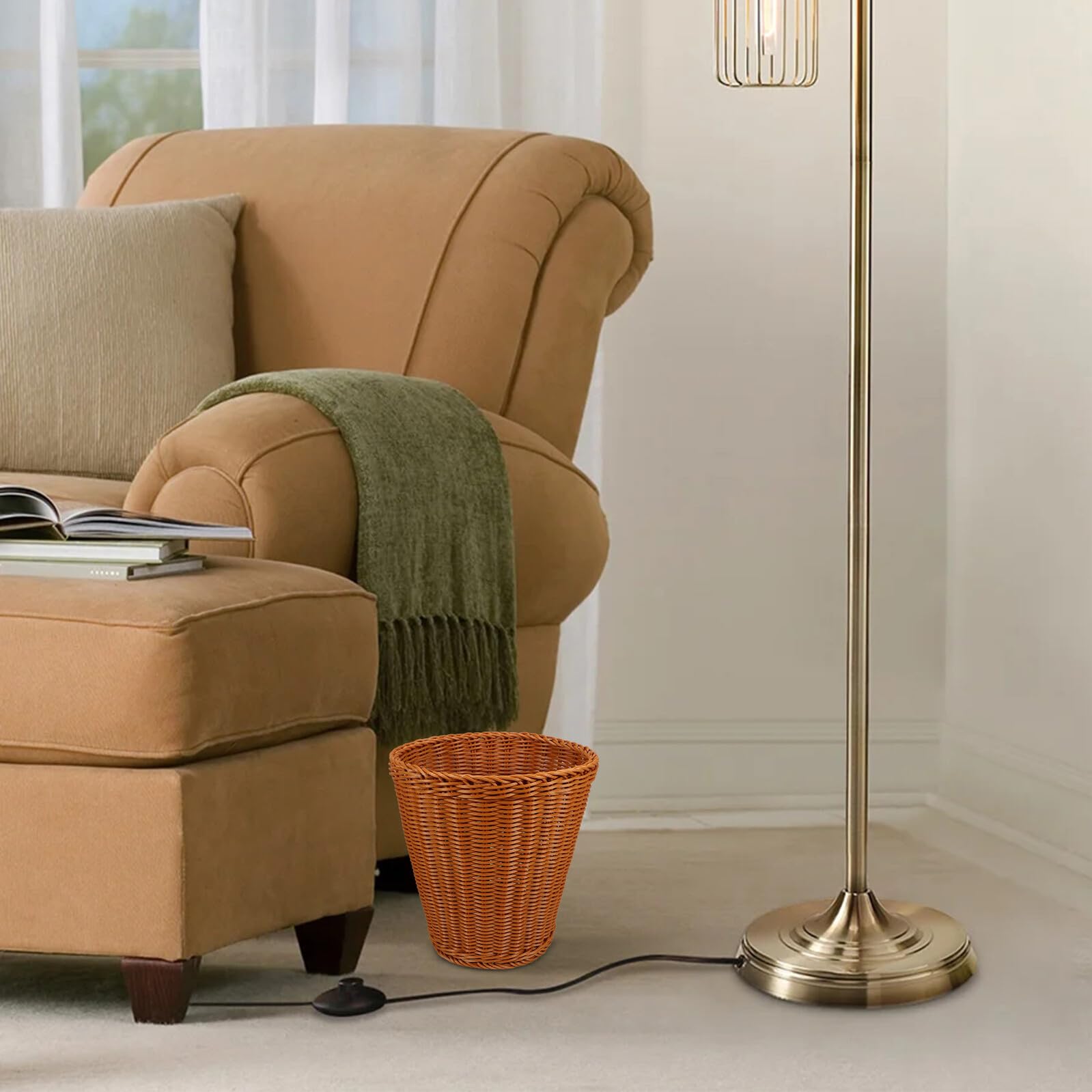 BESPORTBLE Cestino Portaoggetti in Rattan Imitazione con Coperchio, Capacità Ragionevole, Raffinata Fattura e Stile Rustico per Soggiorno o Studio