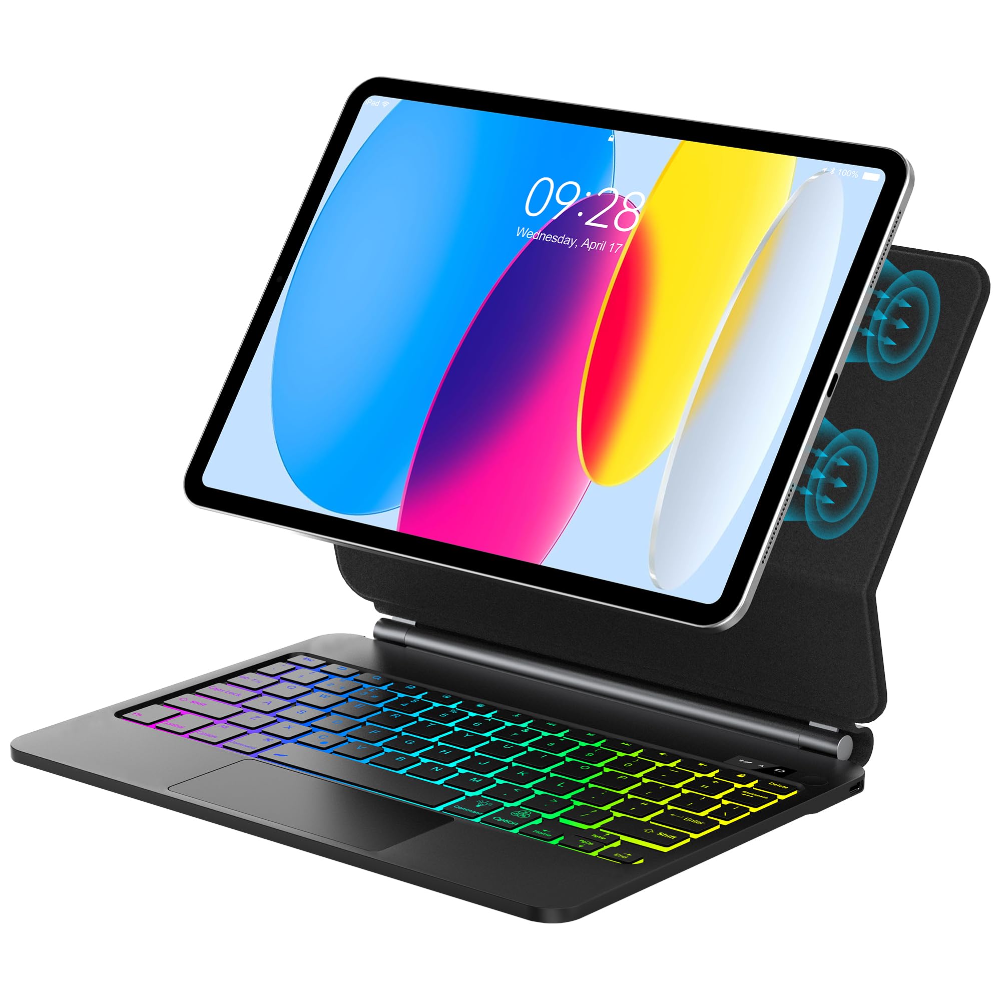 for iPad 11th 10th Generation Case with Keyboard, Magic Keyboard for iPad A16 11inch 2025 & 10.9inch 2022 with Upgraded Multi-Touch Trackpad, 7-Colors Backlight, Floating Cantilever Stand, Black