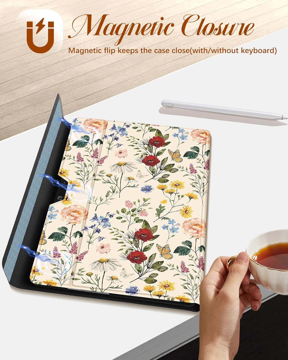Wazzasoft for Microsoft Surface Pro 9 Case 13 Inch 2022 for Women Cute Girls Folio Cover Flower Floral Luxury Protection Compatible with Type Cover Keyboard for Windows Surface Pro 9 Case 13" Tablet