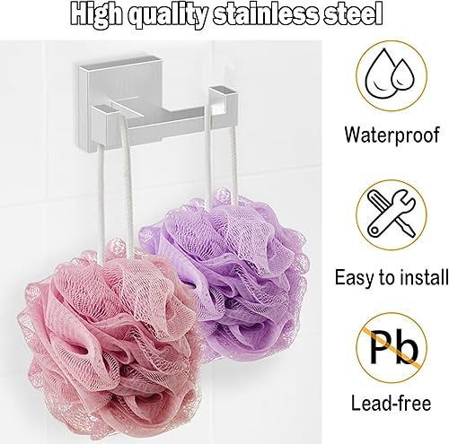 Miniatura 3 de BOZWELL Ganchos dobles para toallas para baño, montaje en pared de níquel castrado, estilo cuadrado simple y moderno, gancho para bata y abrigo,