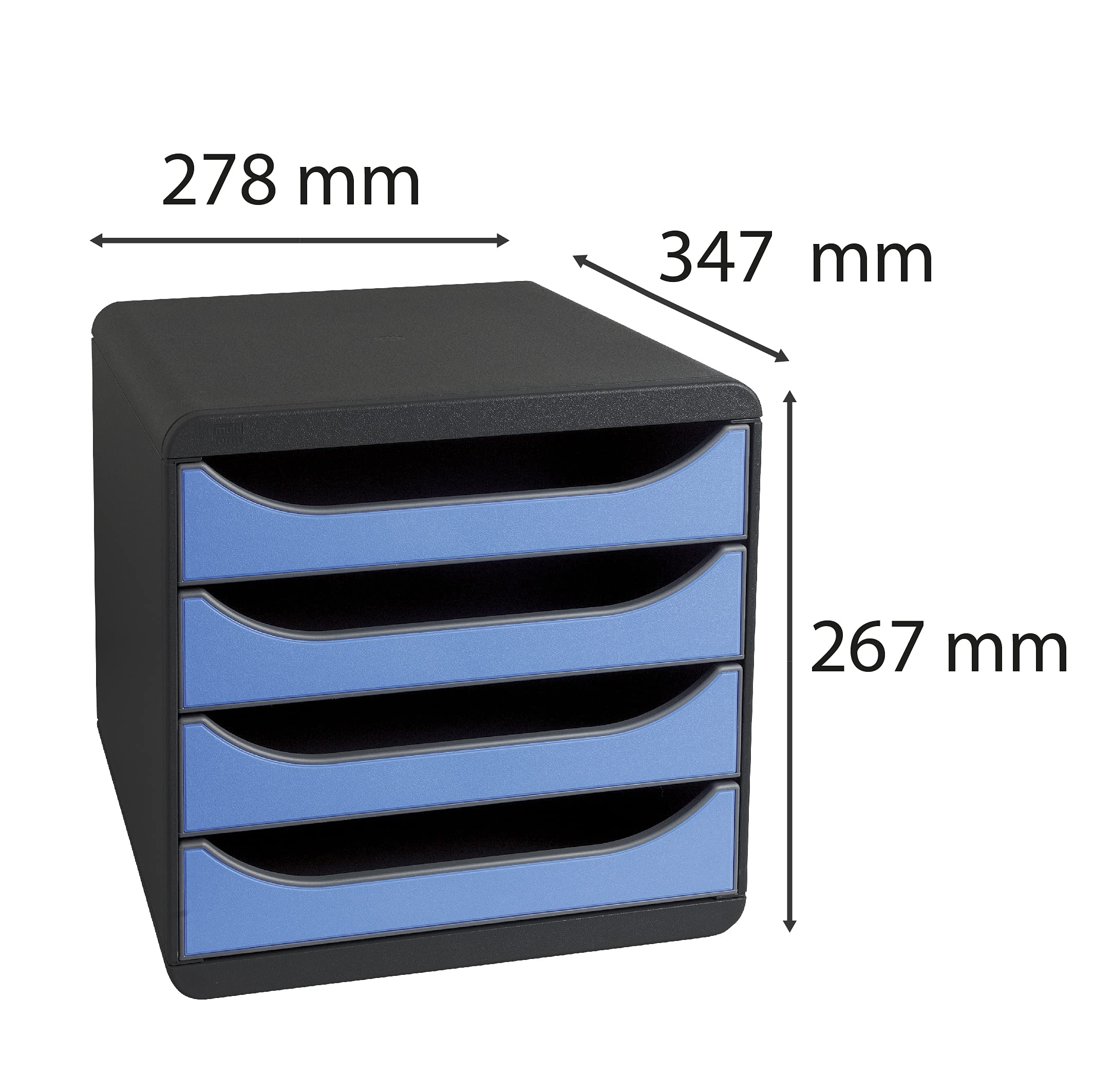 Exacompta 310779D - Módulo individual para documentos A4 + con 4 cajones, ultra-rígido y con stop de seguridad - 347x278x267 mm - BIG-BOX - Negro/azul hielo (opaco)