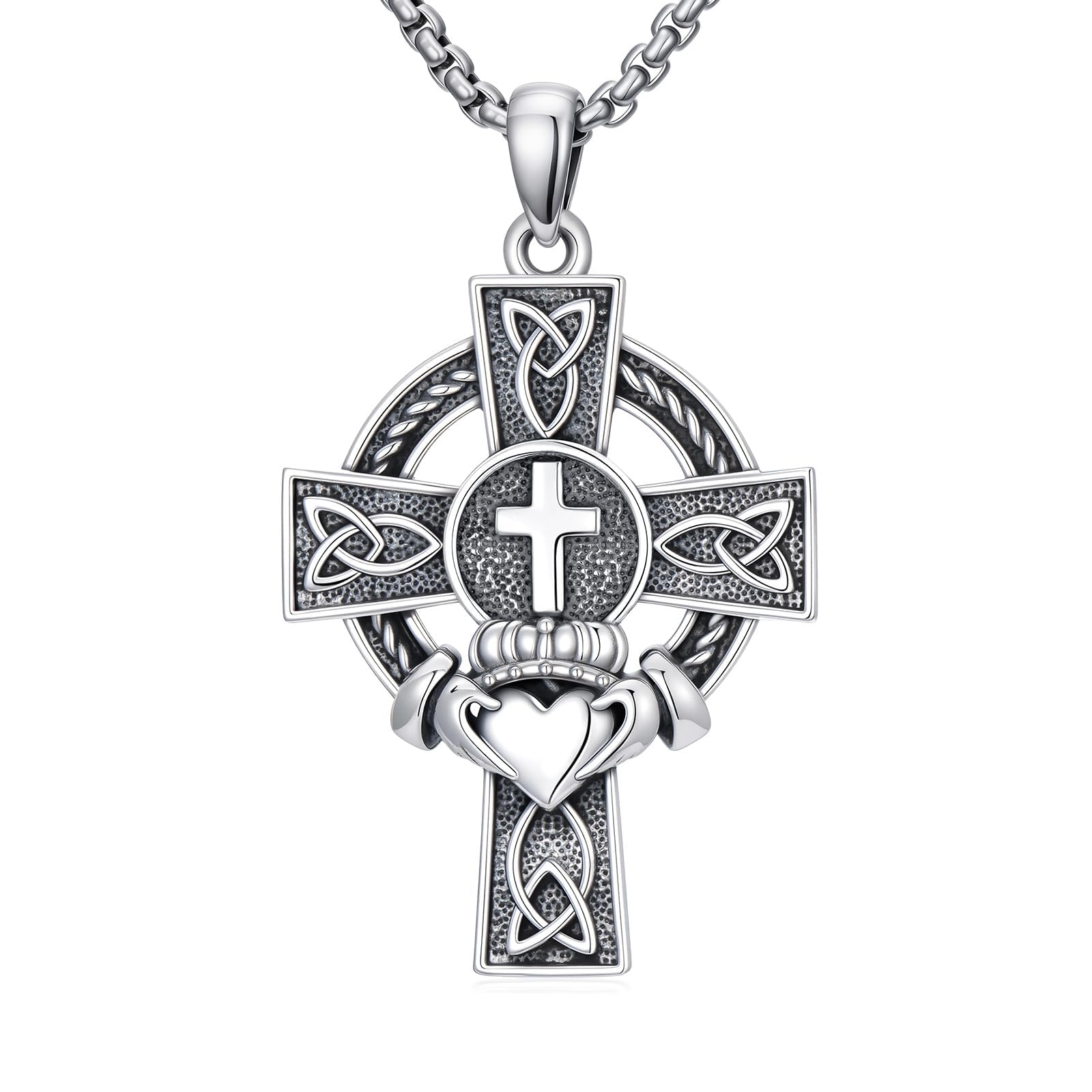 925 Sterling Silver Cross Pendant Necklace for Men Women Amulet Necklace Protection Jewelry Religious Gifts(With Gift Box)