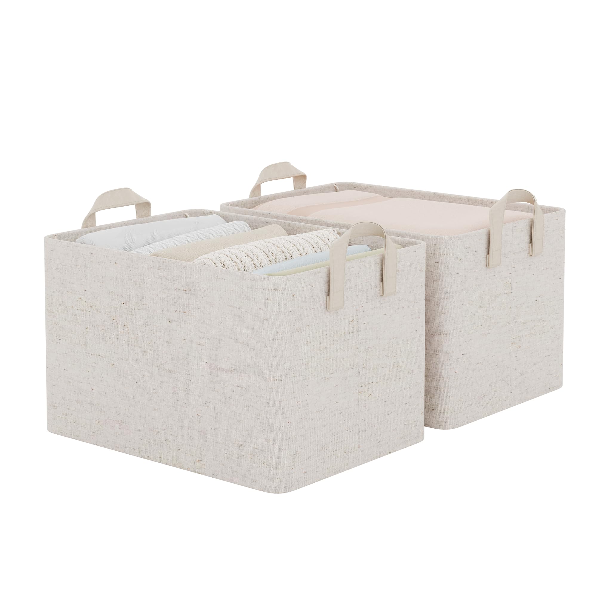 storageworks storage bins, shelves baskets for organizing, large fabric closet organizers with handles, metal frame, beige?cotton-linen?, 2-pack