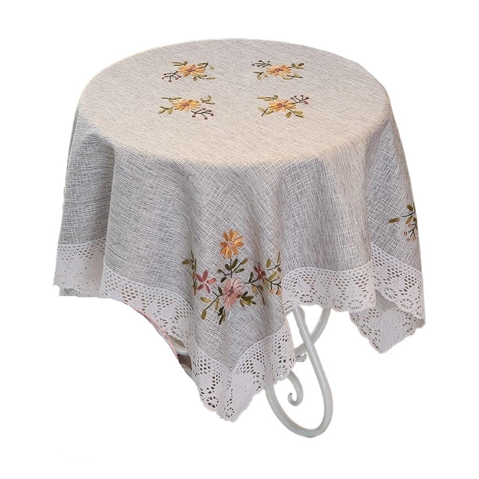NJIEzhao Embroidered Lace Tablecloth Embroidered Cotton Linen Tablecloth Rectangular White Lace Tea Table Cloth Art Cover European Countryside Living Room(Gray persian flower 110 * 160)
