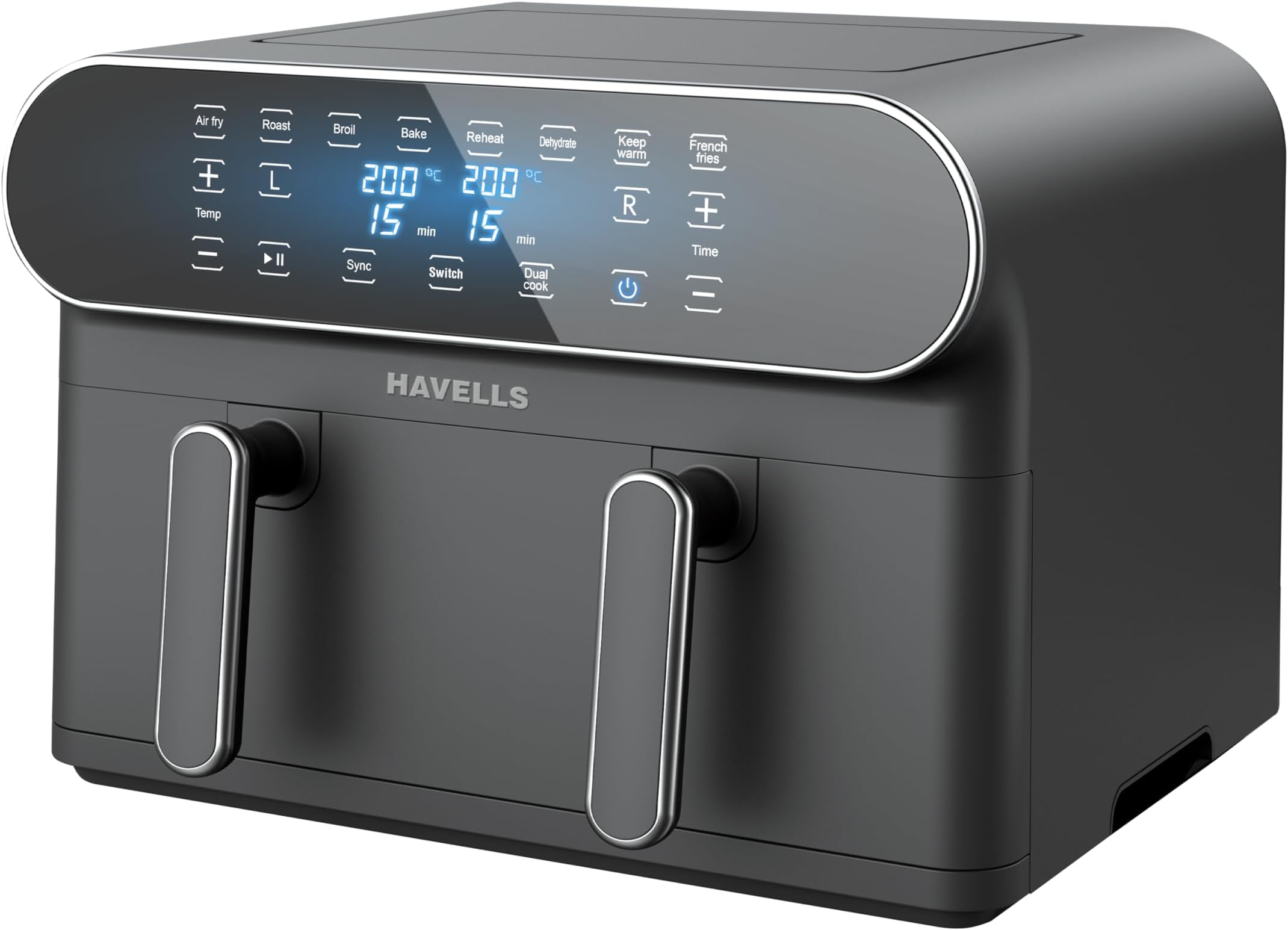 Air Fryer Prolife Delicia 1700 W|Dual Basket Air Fryer|85% Less Oil|10.5L Pan|8 Auto Pre-set Menu|Auto Restart|Digital Touch Control|Dehydrator Mode|2Yr Door Step Warranty by Havells (Black)