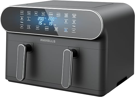 Havells Air Fryer Prolife Delicia 1700 W|Dual Basket Air Fryer|85% Less Oil|10.5L Pan|8 Auto Pre-set Menu|Auto Restart|Digital Touch…