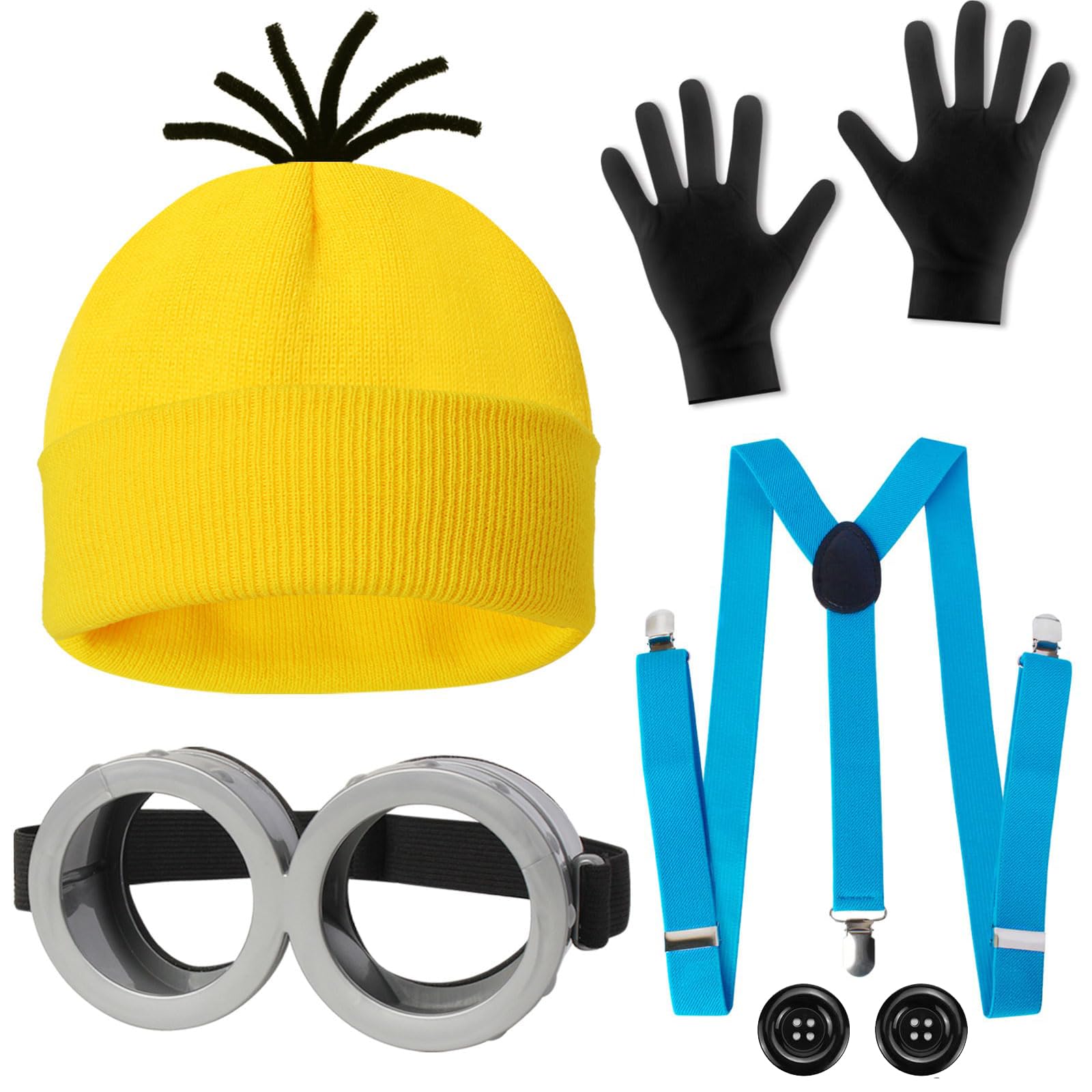 YushengTai 5 Piece Carnival Costume Set for Cosplay, Film Costume with Steampunk Glasses, Yellow Hat, Black Gloves, Carnival Costume Set Cosplay Yellow Film Figures for Adults Children