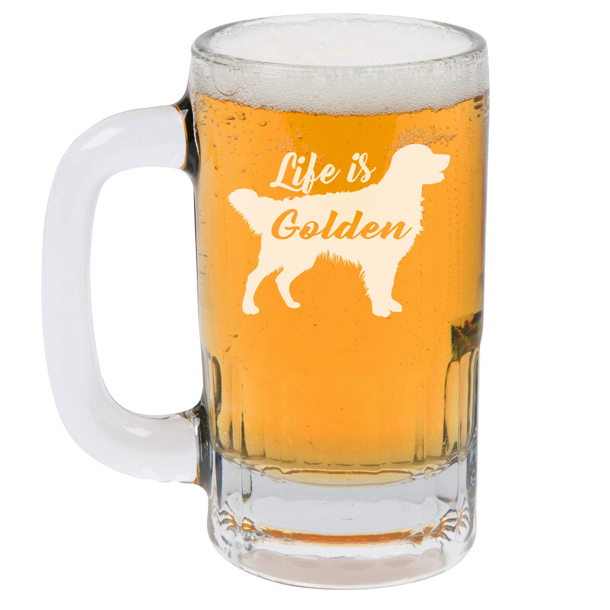 12oz Beer Mug Stein Glass Golden Retriever 'Life is Golden'