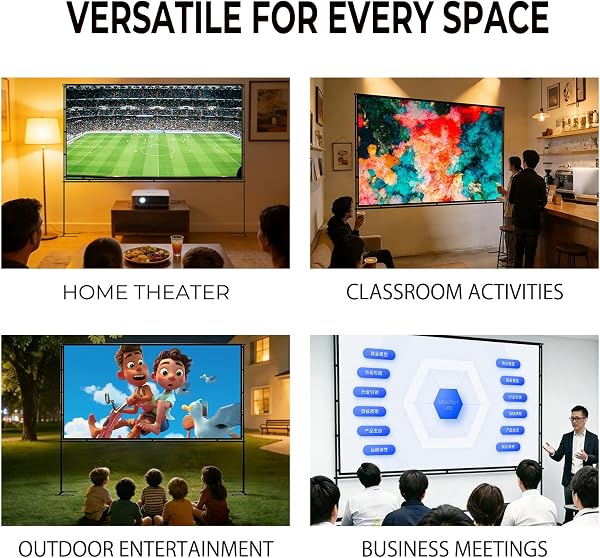 Projector Screen Outdoor with stand, 120 inch 16:9 HD 4K Portable Projection Screen Movie Screen for Indoor & Backyard, Quick Setup Wrinkle-Resistant Frame for Home Theater, Camping, Parties - 2
