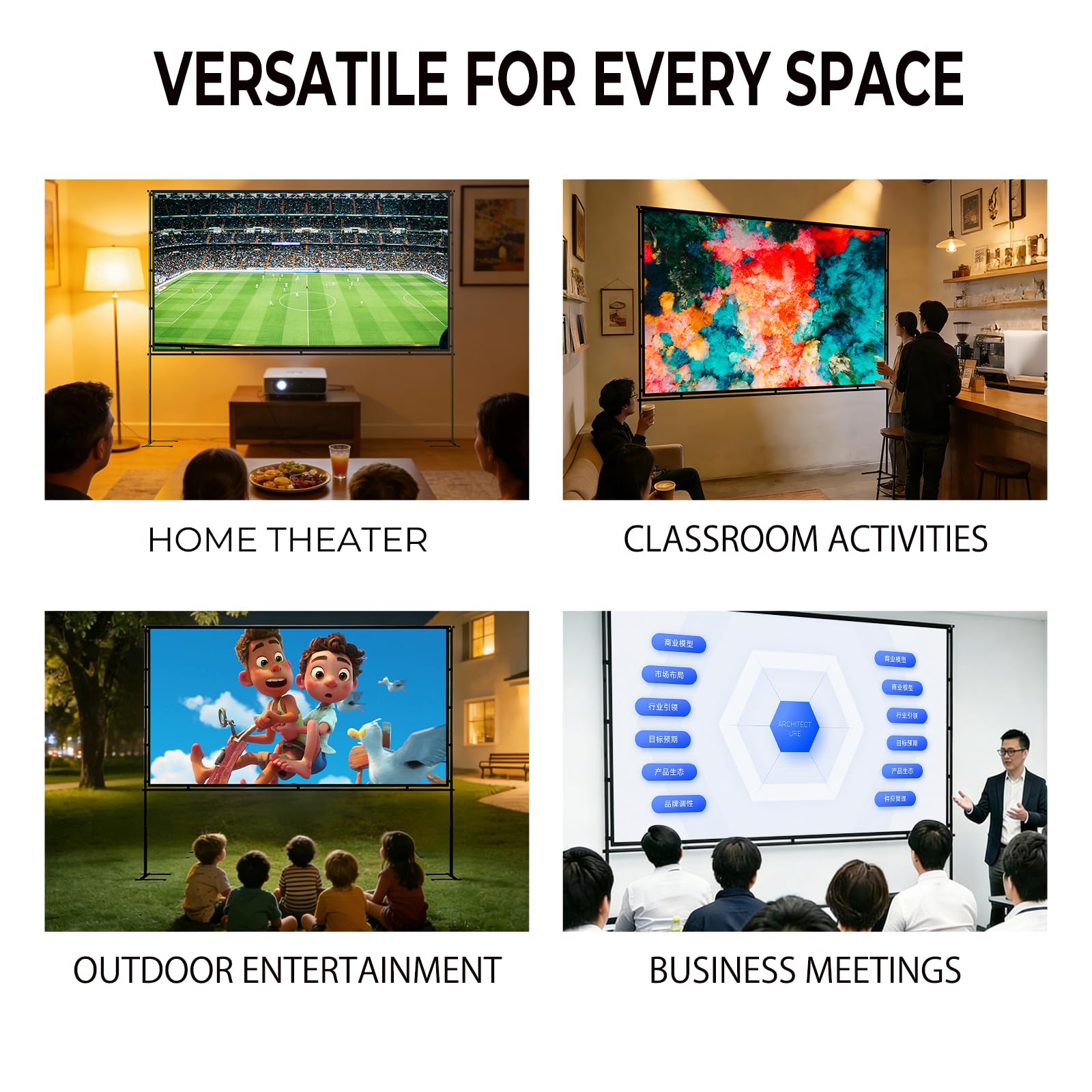 Pantalla de Proyector con Soporte 84 Pulgadas, 4K Ultra HD Sin Arrugas, Formato 16:9 Real, Ángulo Visión 160° - Pantalla Proyección Portátil Interior Exterior para Cine en Casa, Jardín y Camping