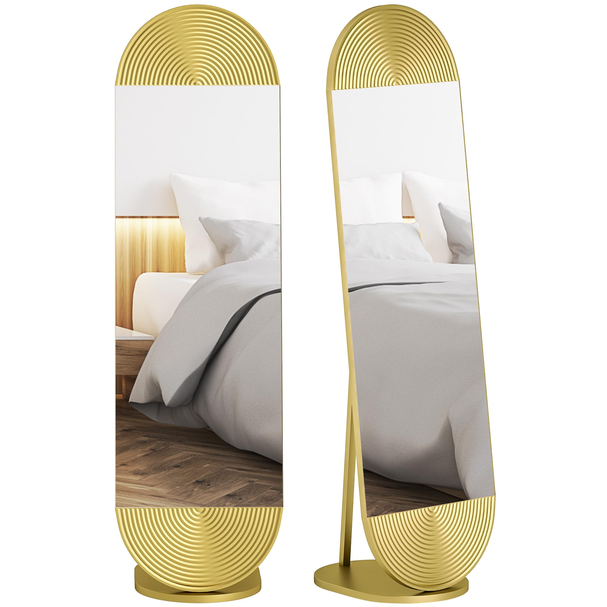 HOMCOM Wavy Full Length Mirror with Metal Frame & Base, Gold Tone