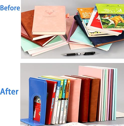 Miniatura 5 de Extremos metálicos para libros de oficina y hogar, estante decorativo para el hogar, extremos de libro para libros pesados, películasCD, color azul,