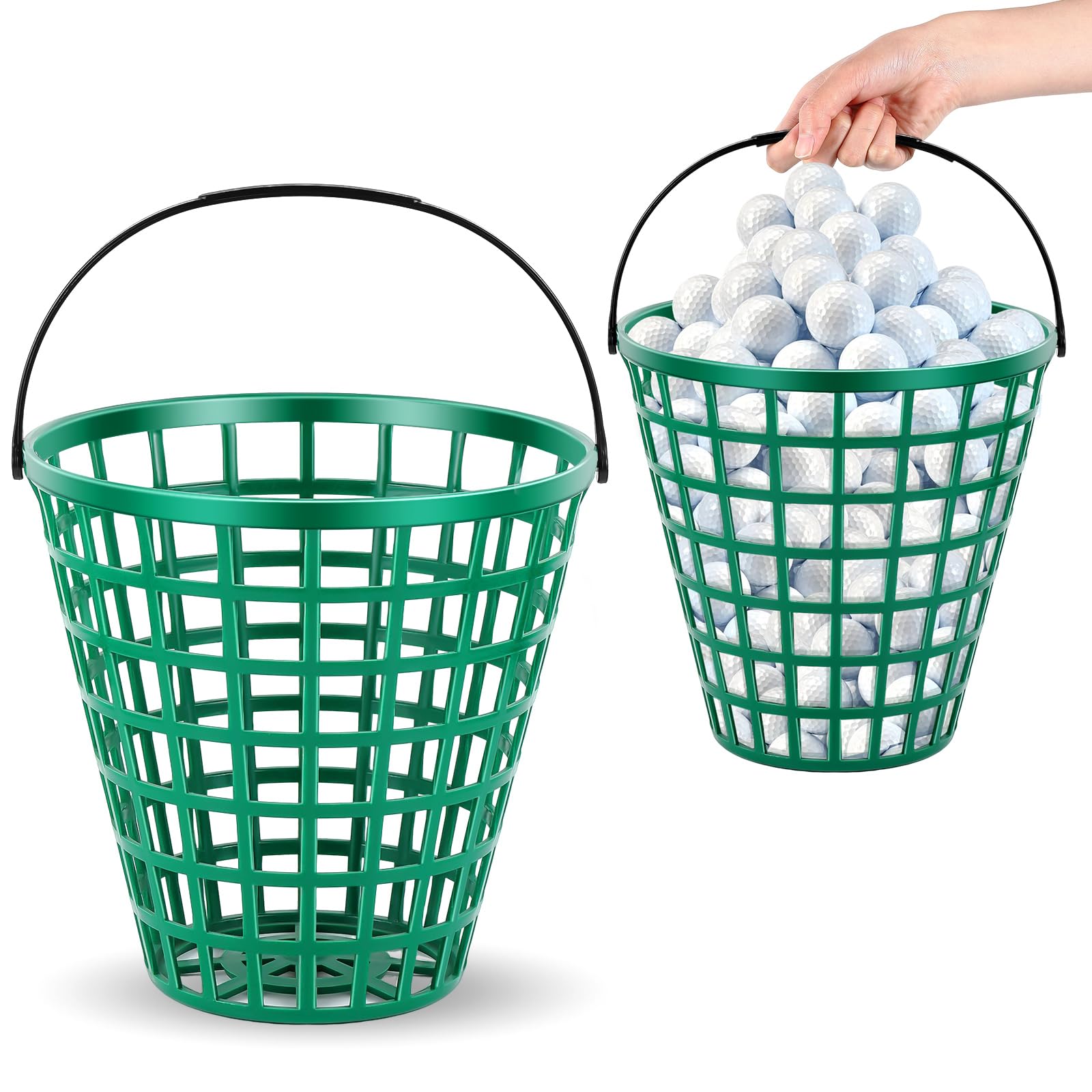 Halloscume Golfballkorb, 2 Stück, für 100 Bälle, Golfballbehälter mit Griff, Ballhalter, Stadionzubehör, Golfball-Aufbewahrungseimer für Golfaufbewahrung, Übungszubehör
