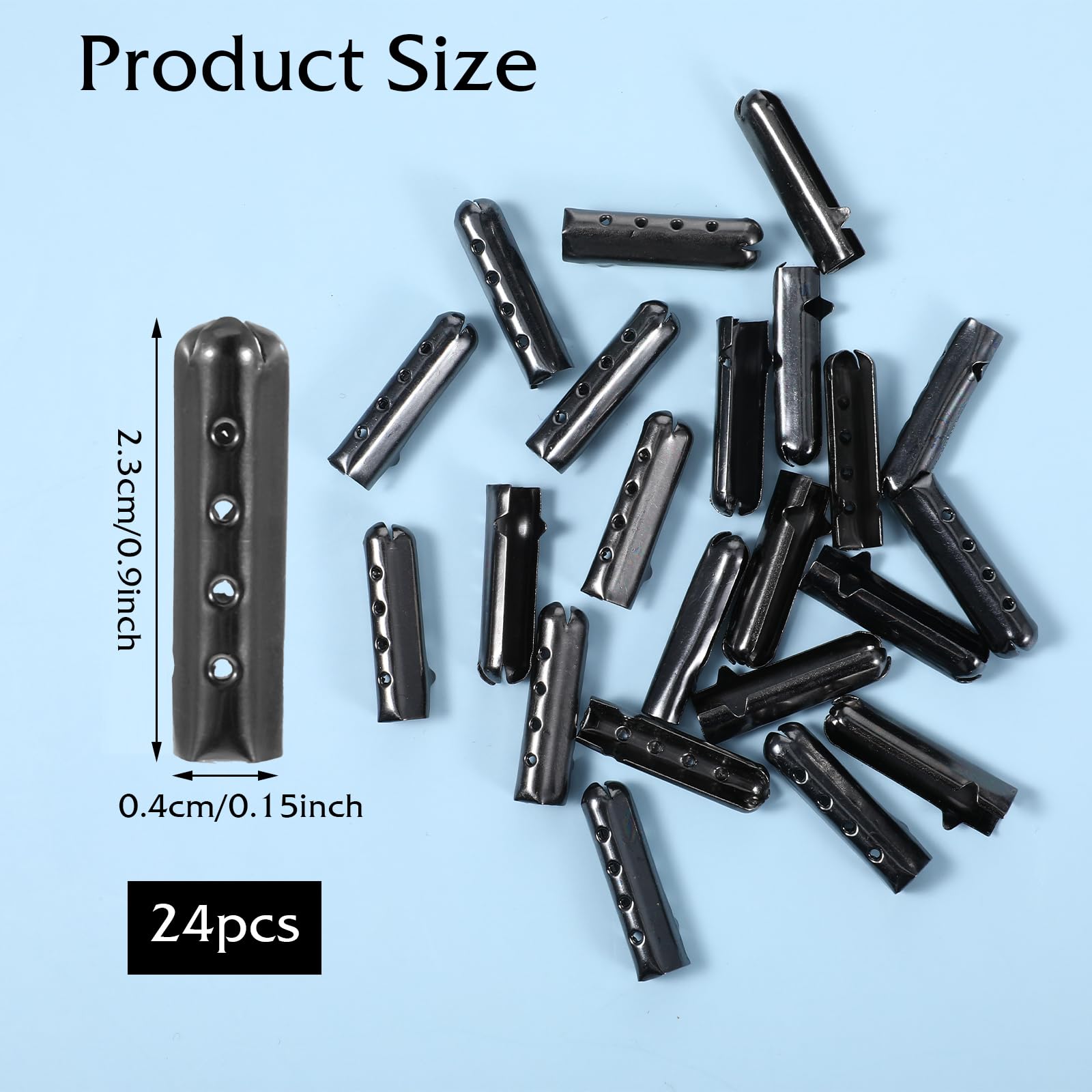 24 sztuki metalowych sznurowadeł, sznurowadeł, metalowe końcówki, wymienne końcówki z metalu, do sznurowadeł DIY, do trampek, bluz, sznurowadeł, bluz, spodni plażowych, czarny, Einheitsgröße