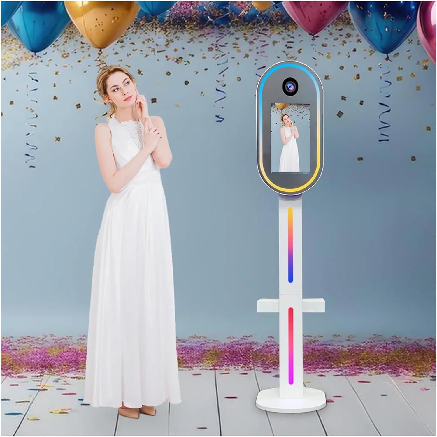 DSLR Photo Booth Shell, Mirror Photobooth for Camera with 15.6" Touch Screen PC, RGB LED Fill Light, Flight Case, for Wedding, Parties, Events, Rental Business