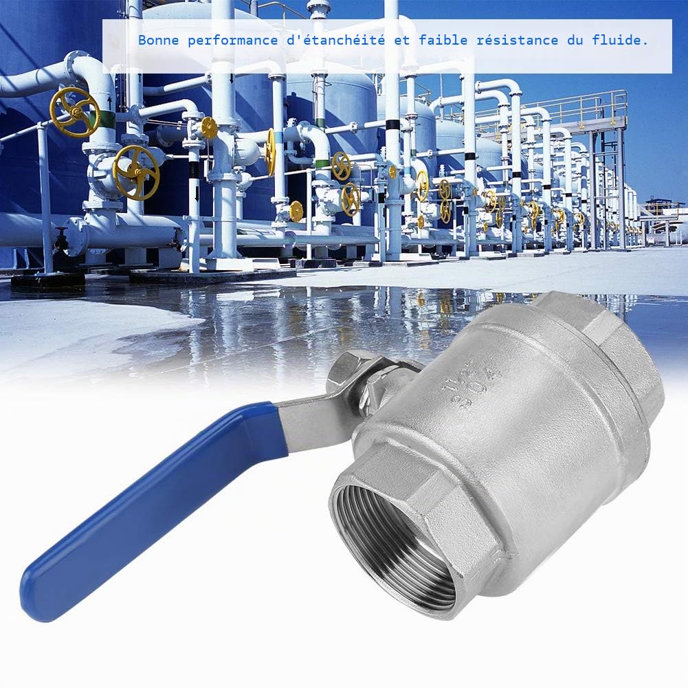 Akozon Robinet à Boisseau Sphérique 1-1/2" DN40 1000 WOG Robinets à Tournant Sphérique Filetage Femelle Acier inoxydable 304 à Deux Pièces avec Poignée