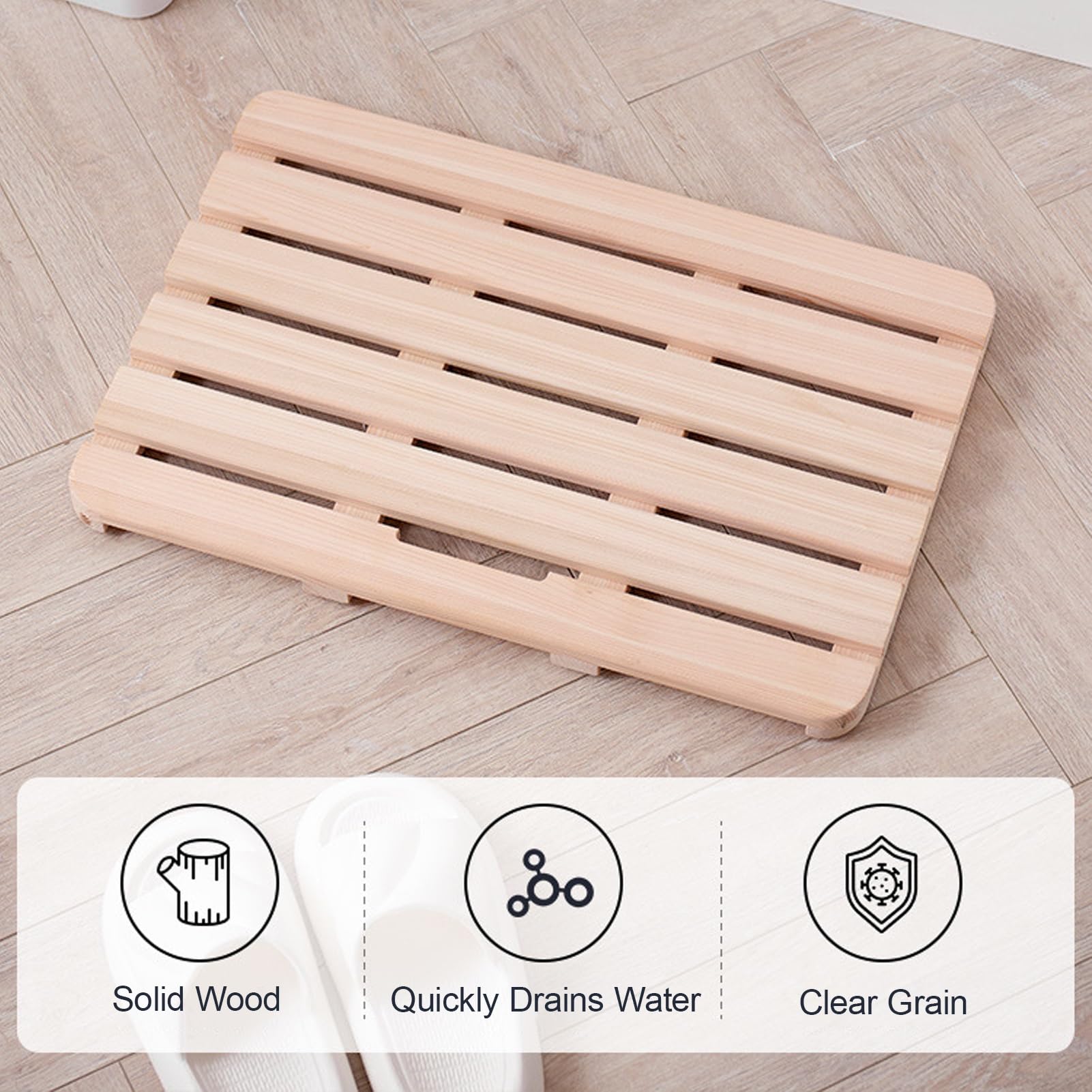 Badematte aus Holz, duschmatte aus teakholz, rutschfeste Holzböden, Füßen Duschmatte für Drinnen und Draußen, geeignet für Spa, Zuhause oder im Freien(120x80x3cm/47.2x31.5x1.2in)