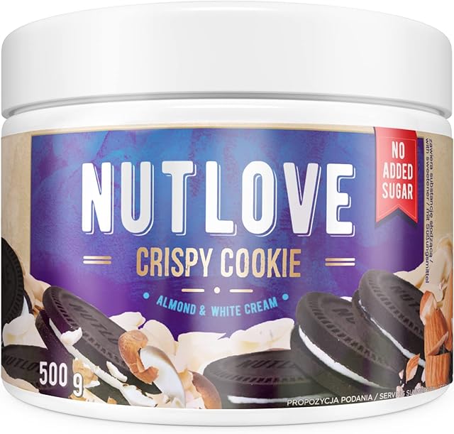 ALLNUTRITION Nutlove Crispy Cookie Śmietankowy Krem do Smarowania Bez Dodatku Cukru - Smarowidło z Chrupiącymi Kawałkami Ciasteczek i Migdałami - Niskokaloryczne Słodycze - 500g