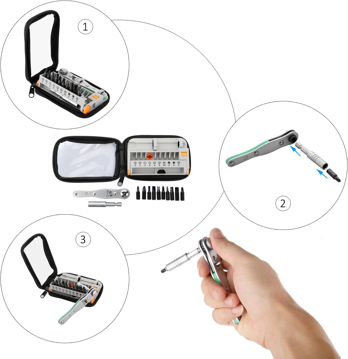 Professional LULUYUKI Functional Screw Bit Set with Belt Buckle ,Precision Screwdriver Set with Bidirectional Ratchet & Extension Shaft