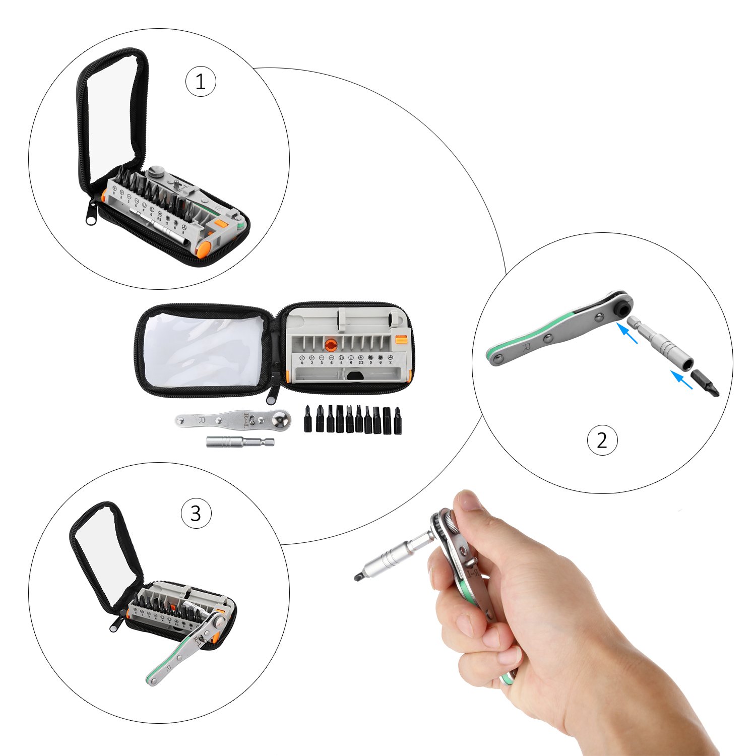 Professional LULUYUKI Functional Screw Bit Set with Belt Buckle ,Precision Screwdriver Set with Bidirectional Ratchet & Extension Shaft
