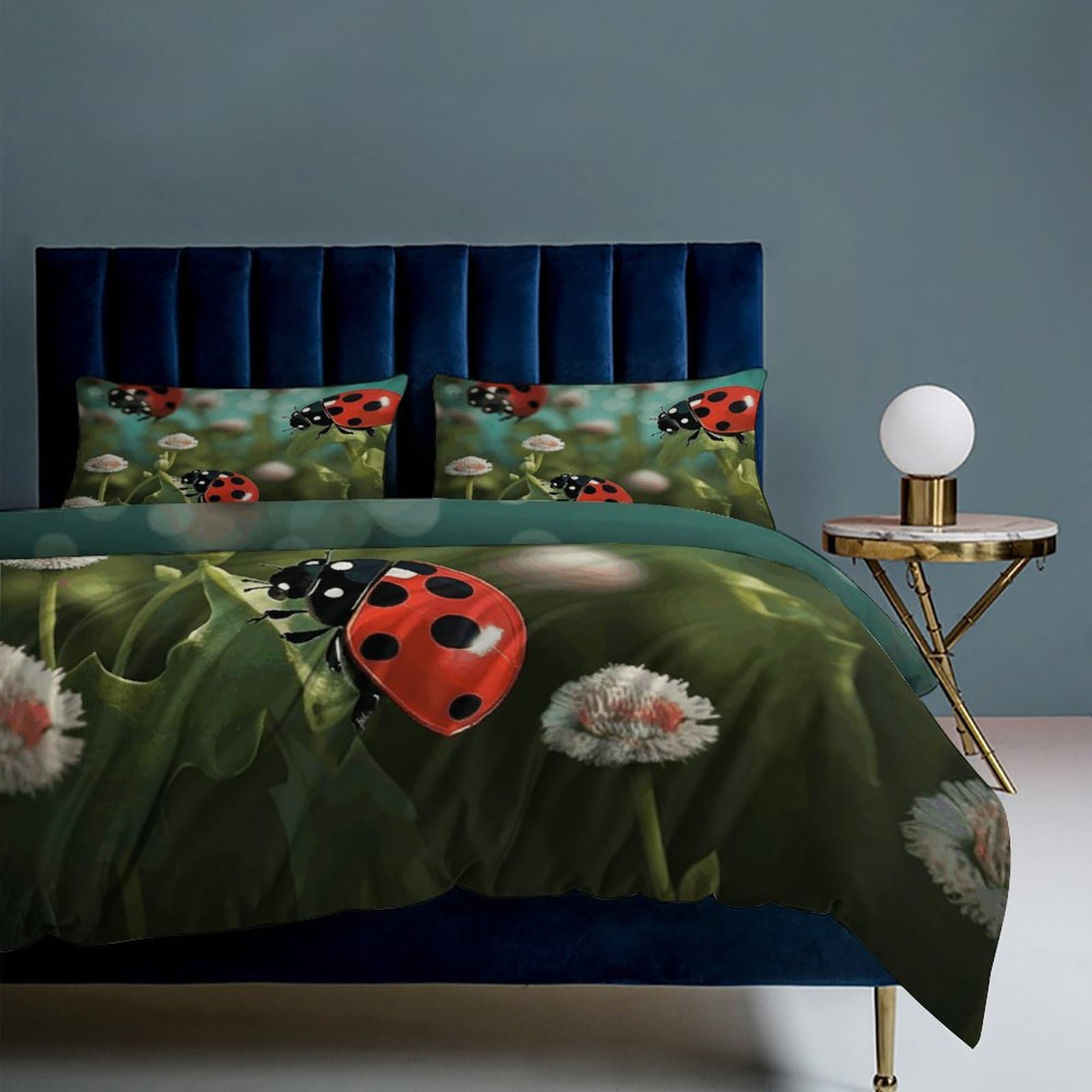 Set di biancheria da letto 3 pezzi, ultra morbido, con copriletto con paesaggio coccinella + 2 federe, leggero copripiumino double-face per casa/hotel/regali, 259 x 228,6 cm