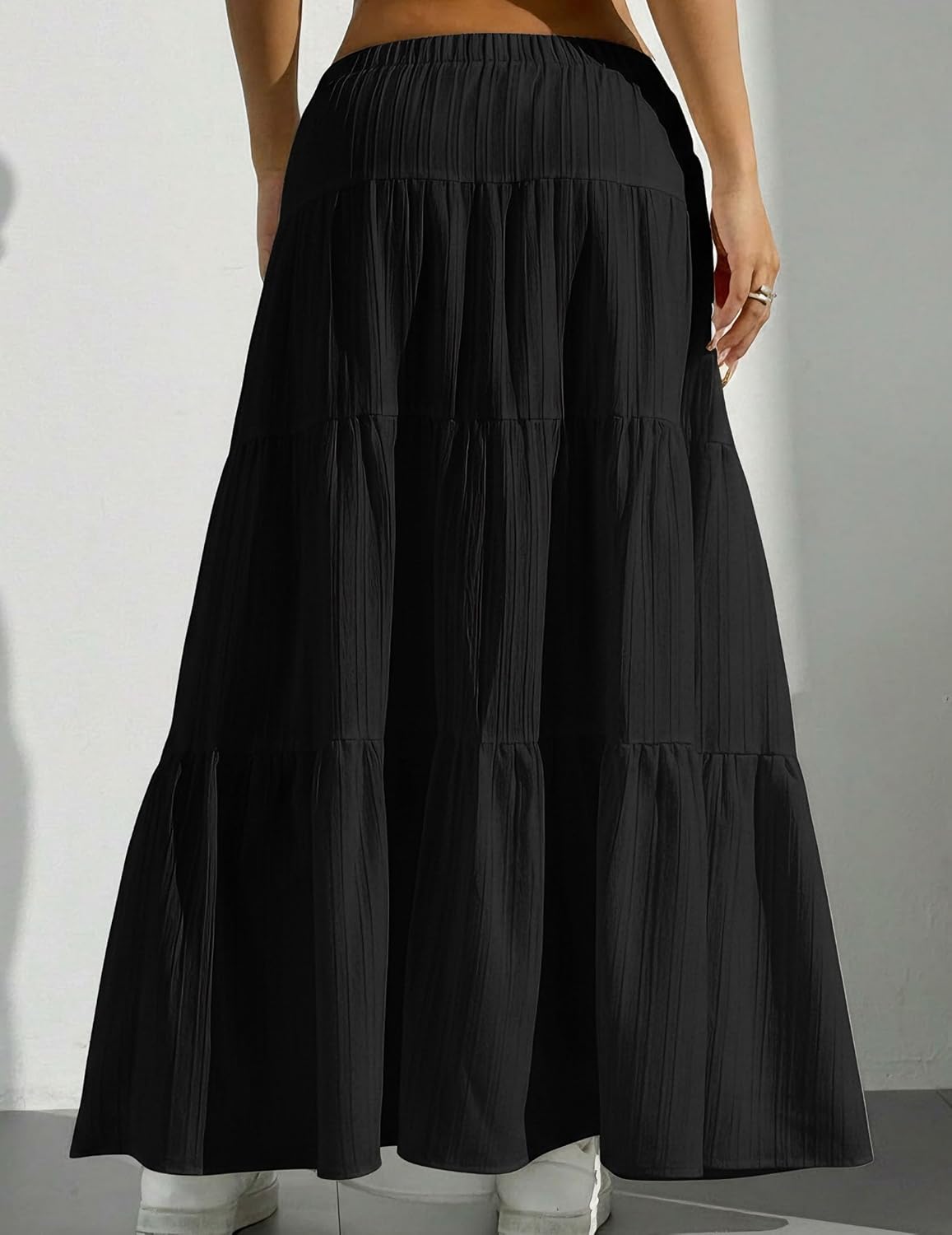 DERAX Women's Boho Flowy White Maxi Skirt Flared Ruffle Elastic Waist Summer A Line 2026 Spring Long Skirts - Image 2