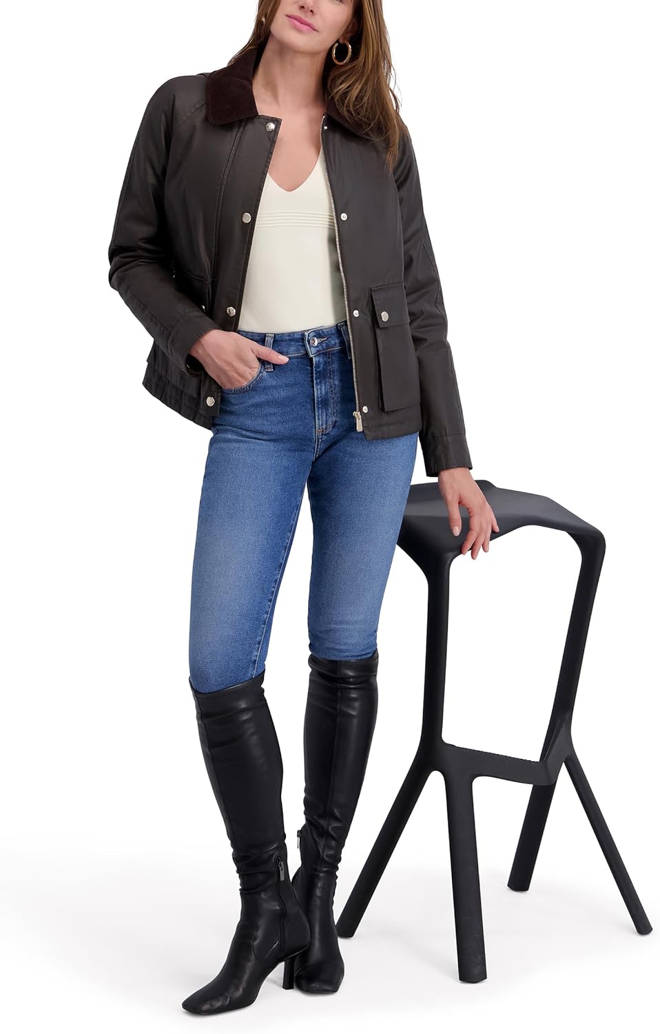 kensie womens Outerwear Waxed Cotton Barn Jacket - Image 2